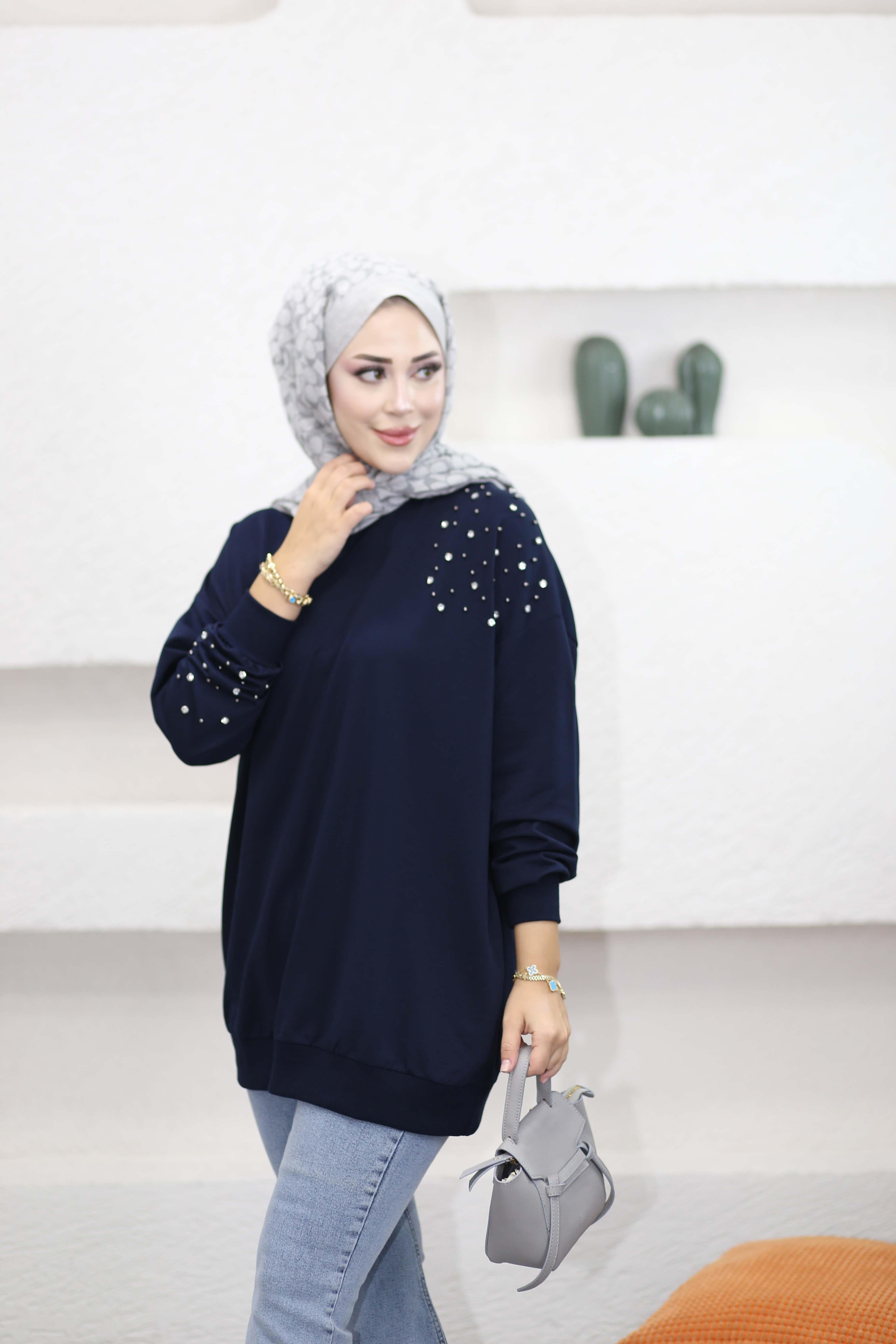 Taş Ve İnci Detaylı Sweat Lacivert 2408