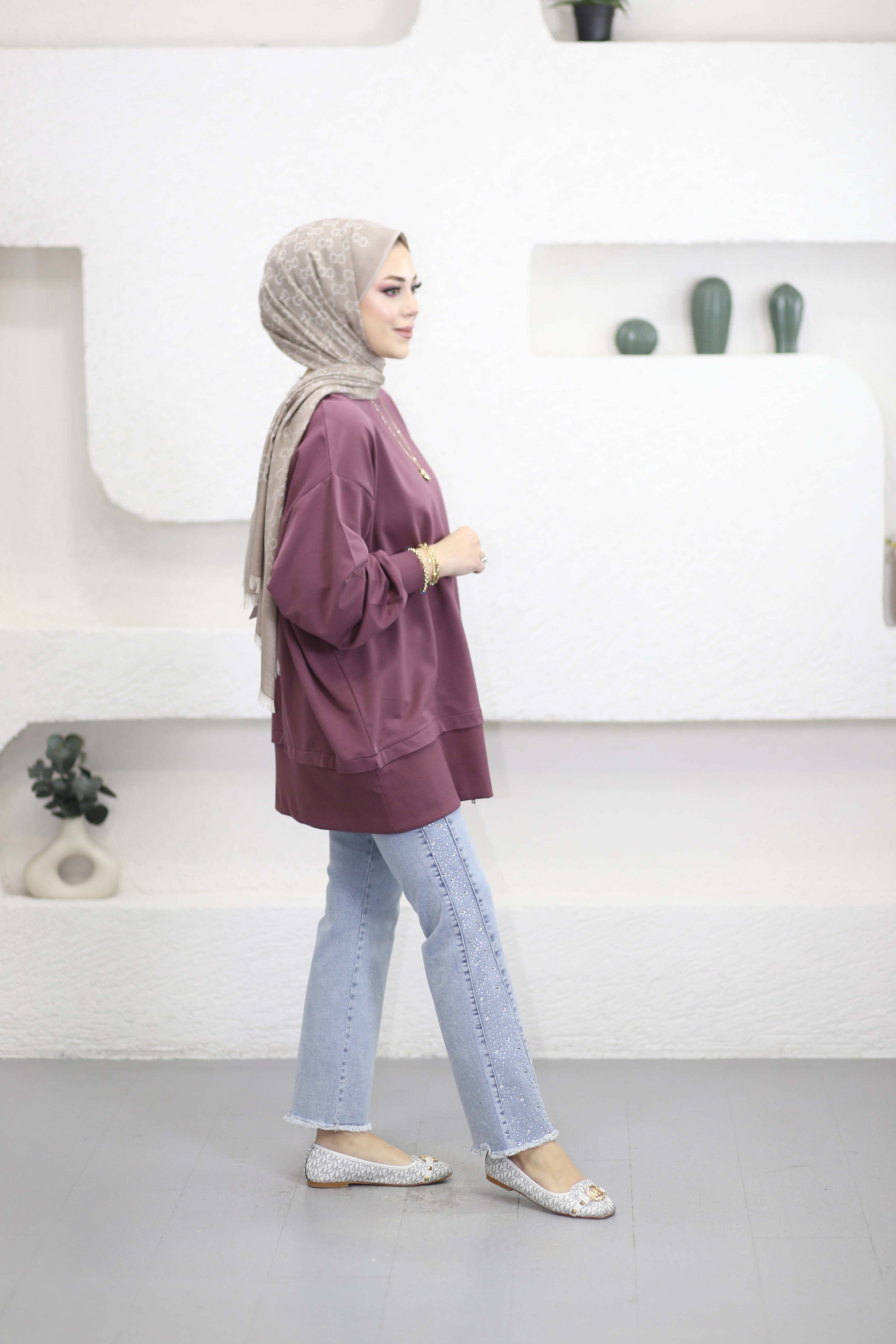 Eteği Fermuarlı Basıc Sweat Mürdüm 6284