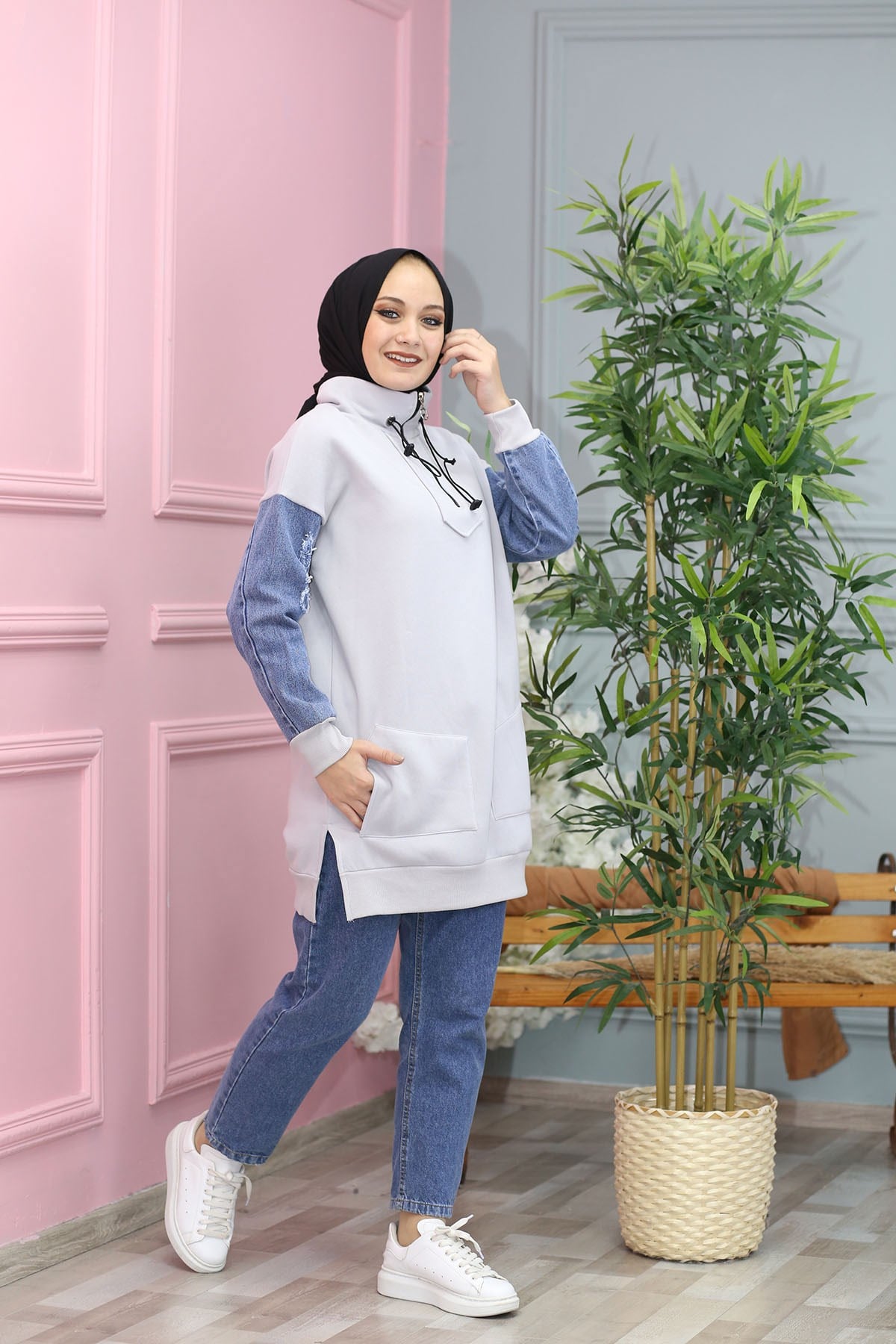 KOLU KOT DETAYLI SWEAT GRİ  196570