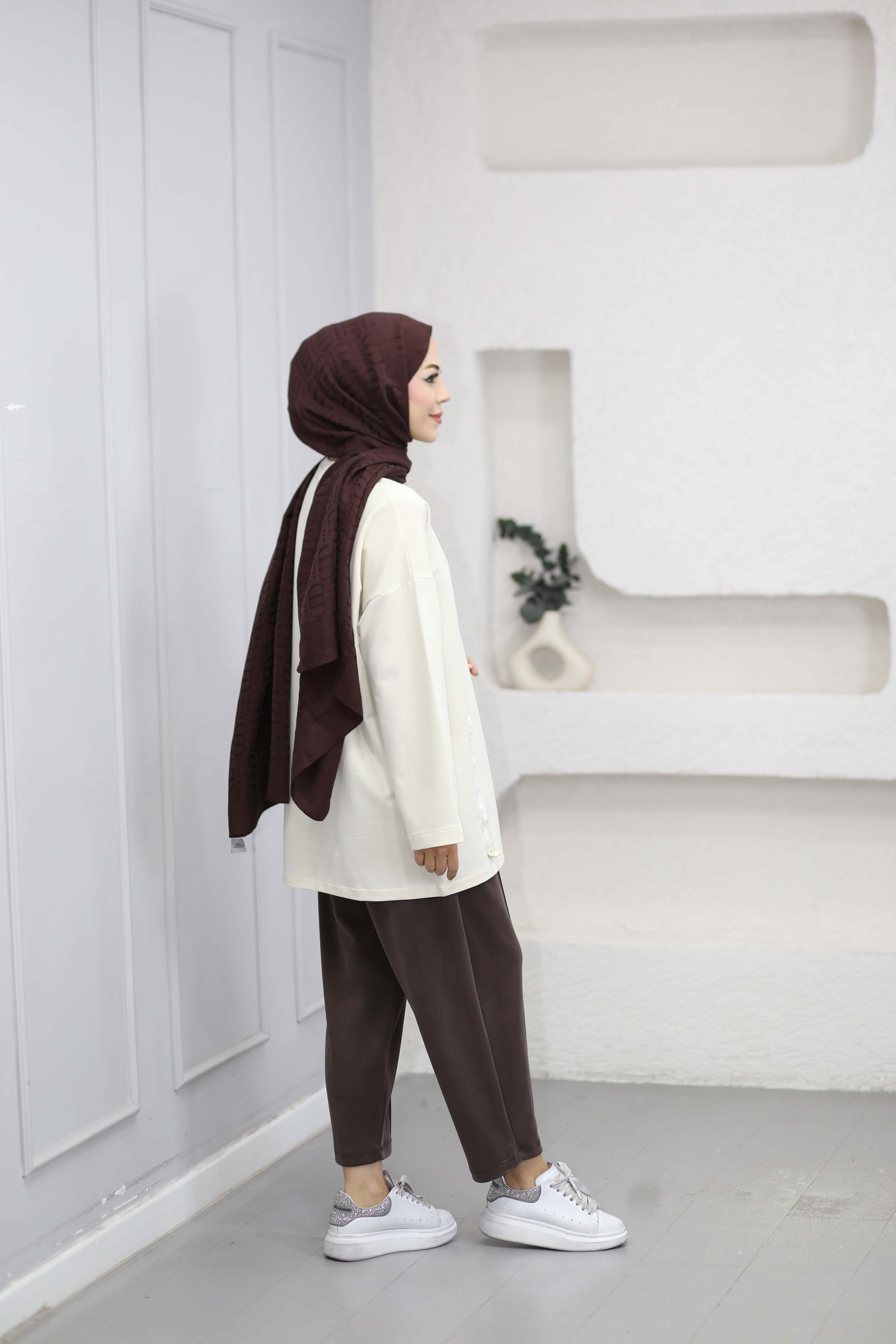 Yan Büzgülü Sweat Ekru 6709