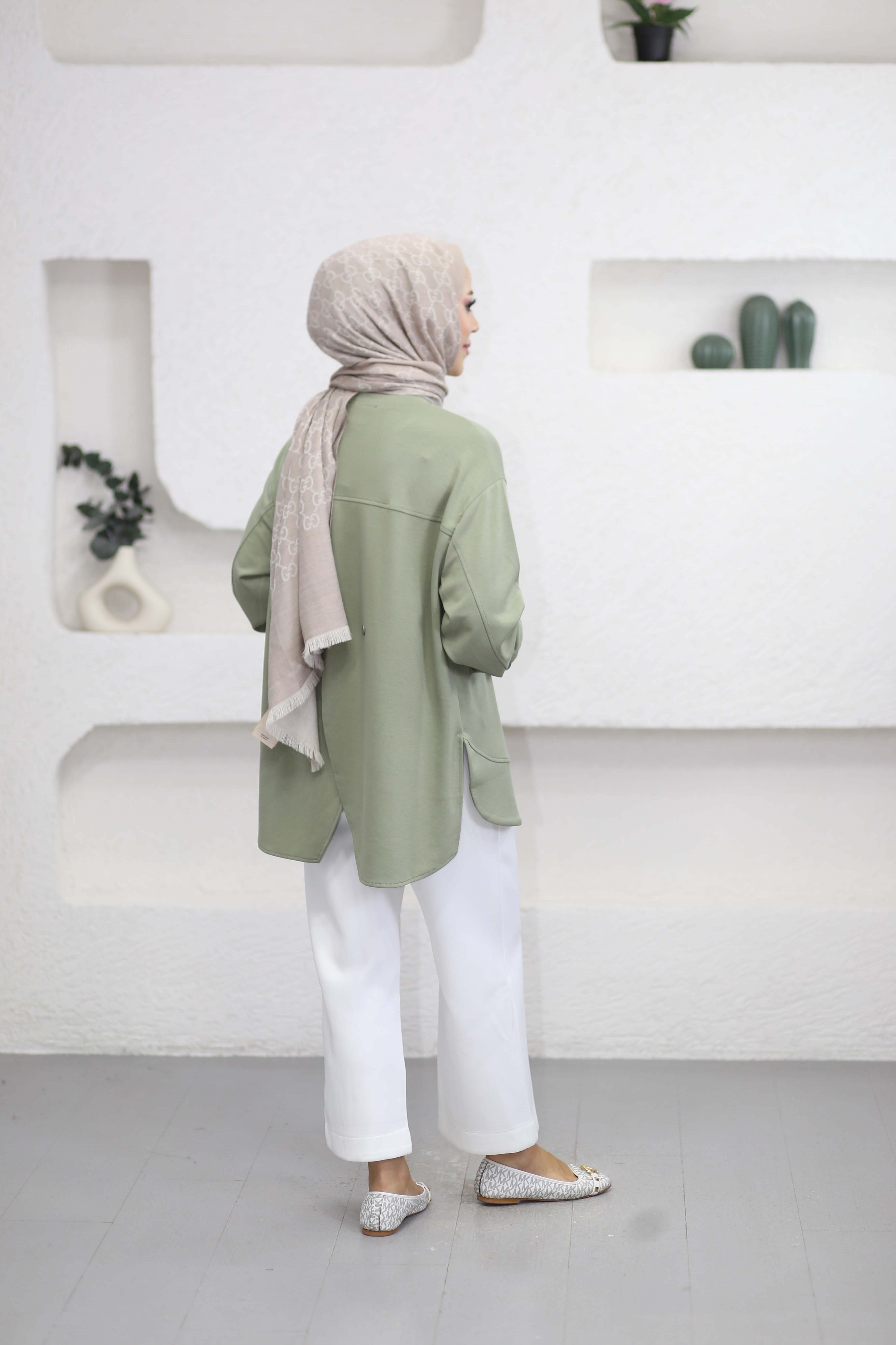 Arkası Çapraz Çıtçıtlı Sweat Çağla Yeşili 6656