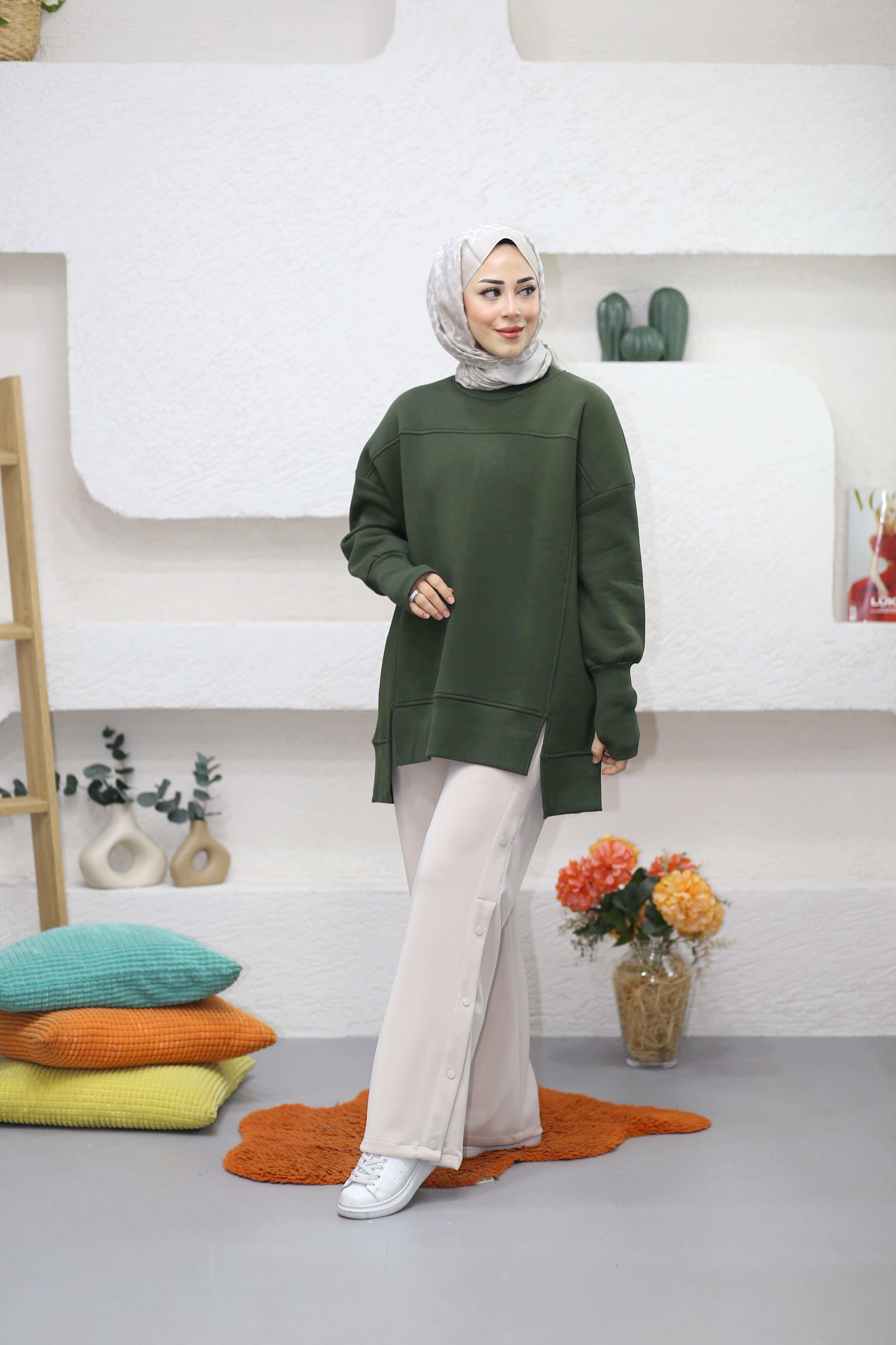 Parmak Geçirme Detaylı Sweat Haki 2474