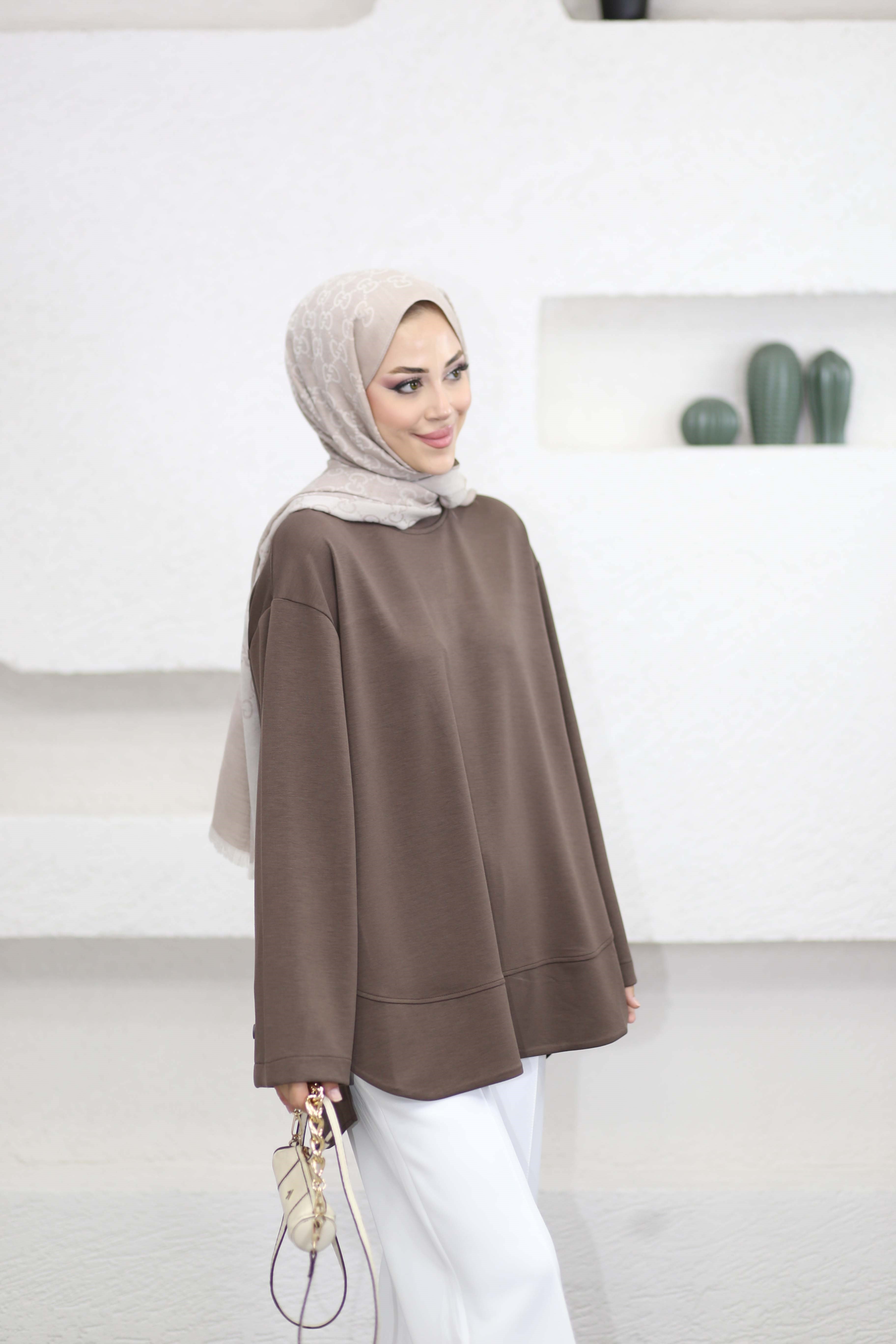 Arkası Çapraz Çıtçıtlı Sweat Kahverengi 6656
