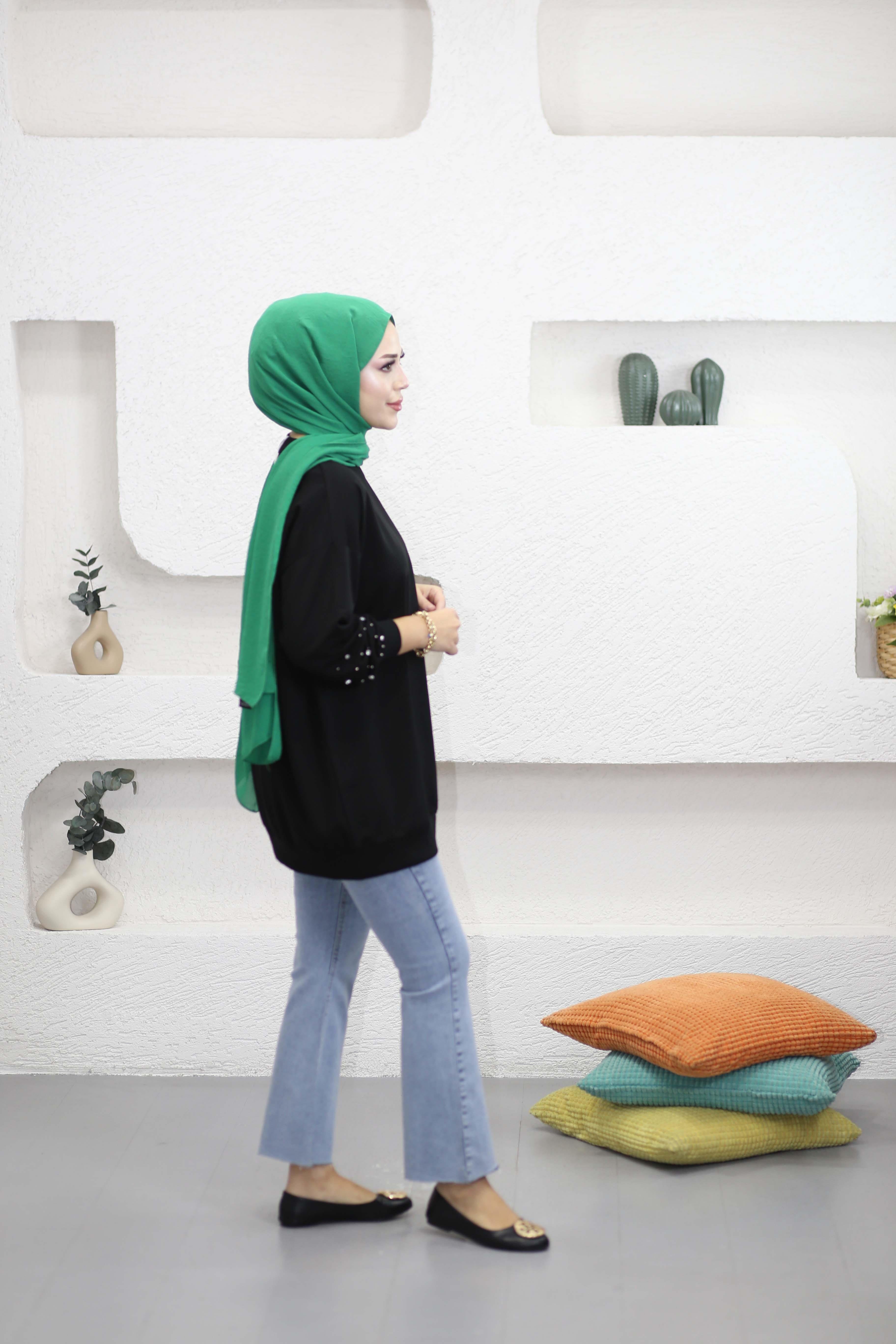 Taş Ve İnci Detaylı Sweat Siyah 2408