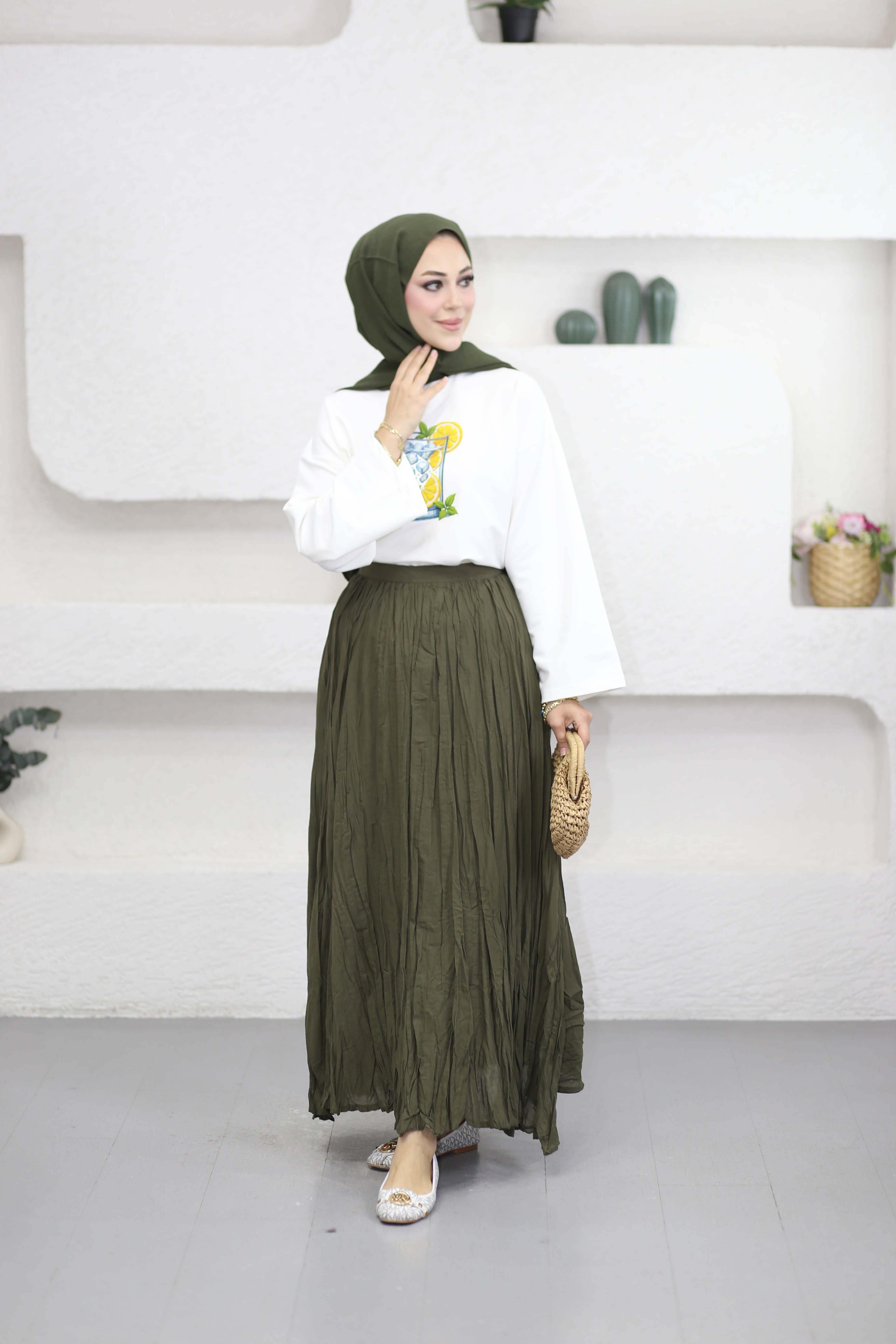 Oversize Baskılı Tişört Lime 2792