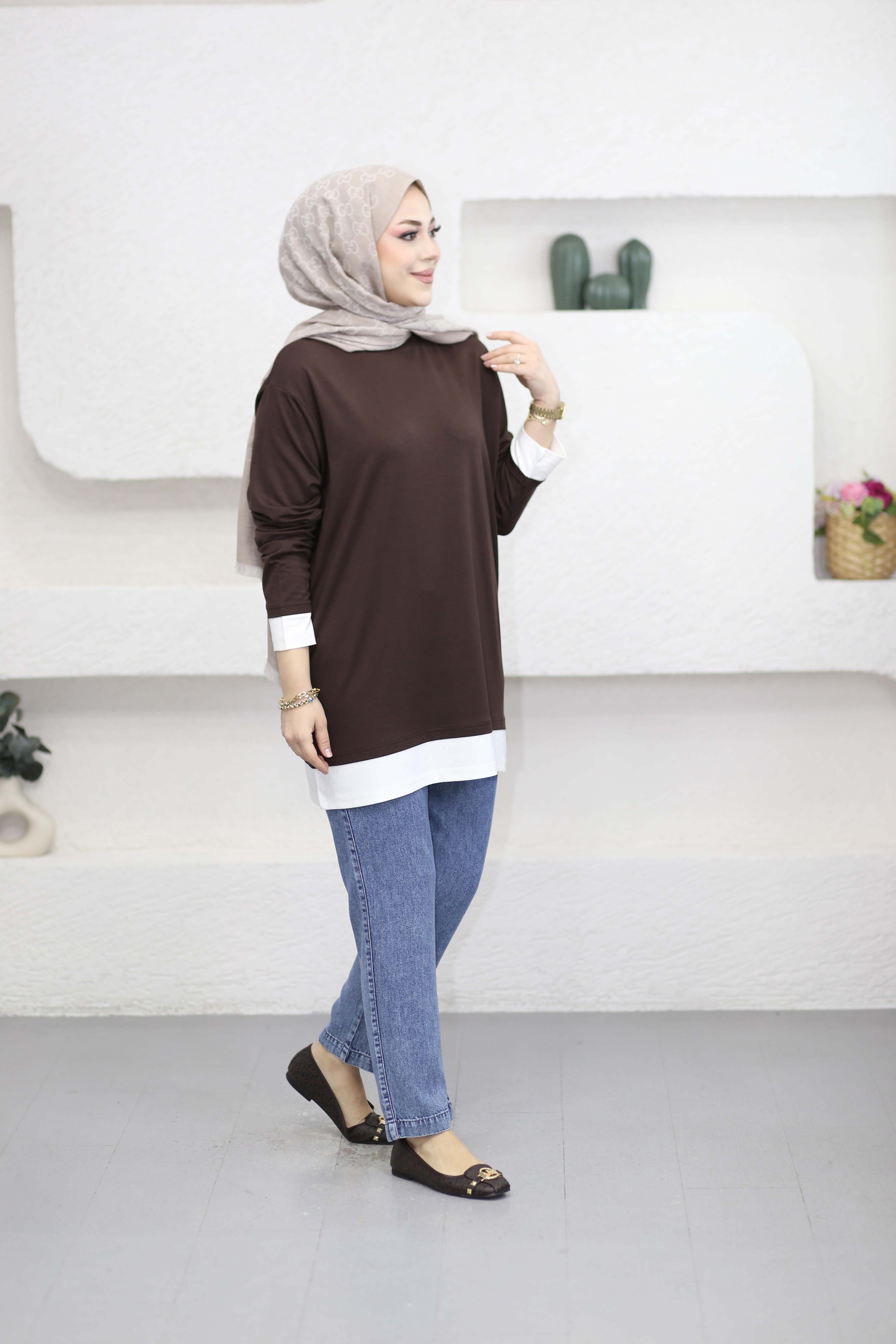 Basıc Penye Tunik Kahverengi 6447
