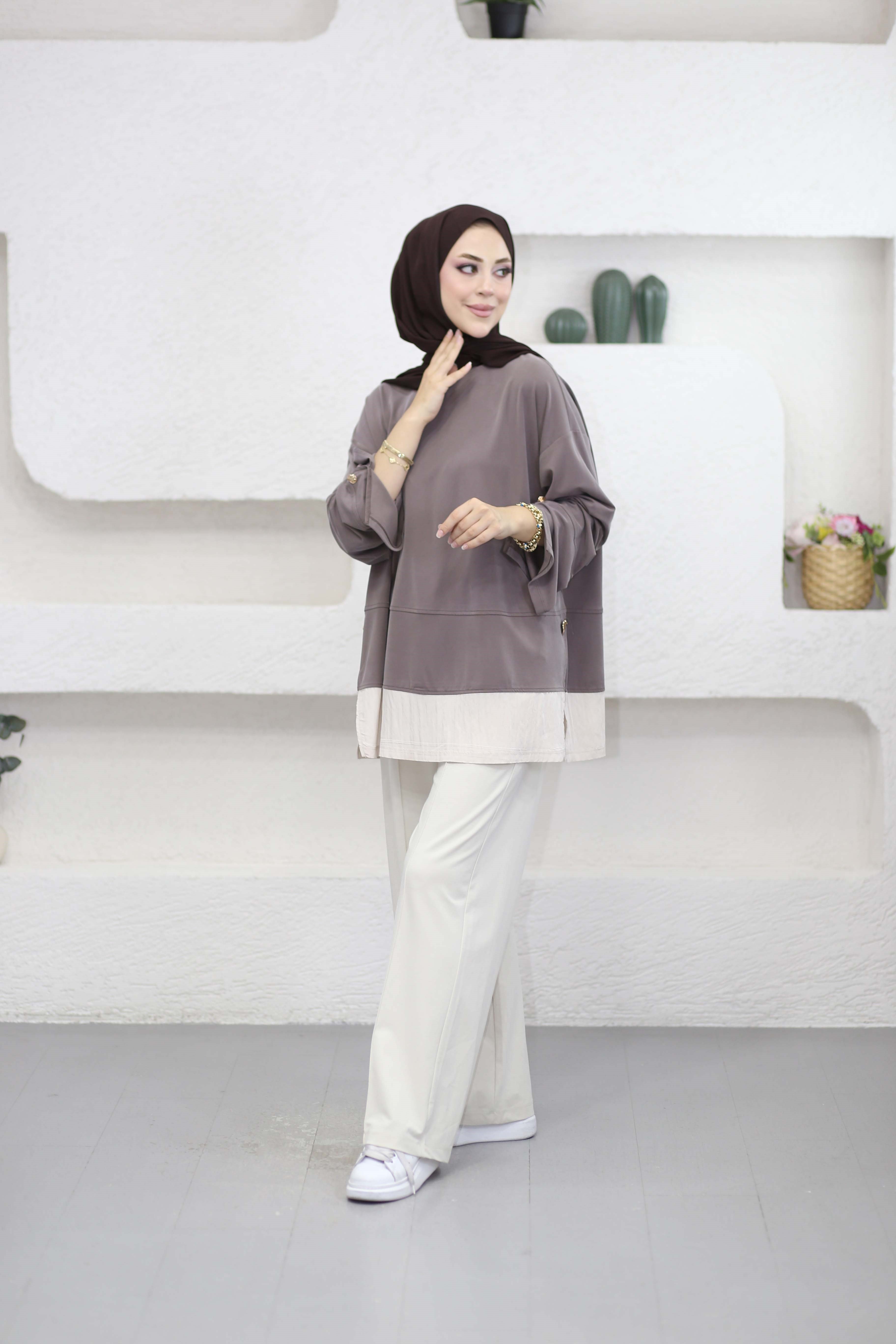 Kontrast Renkli Sweat Vizon 37287