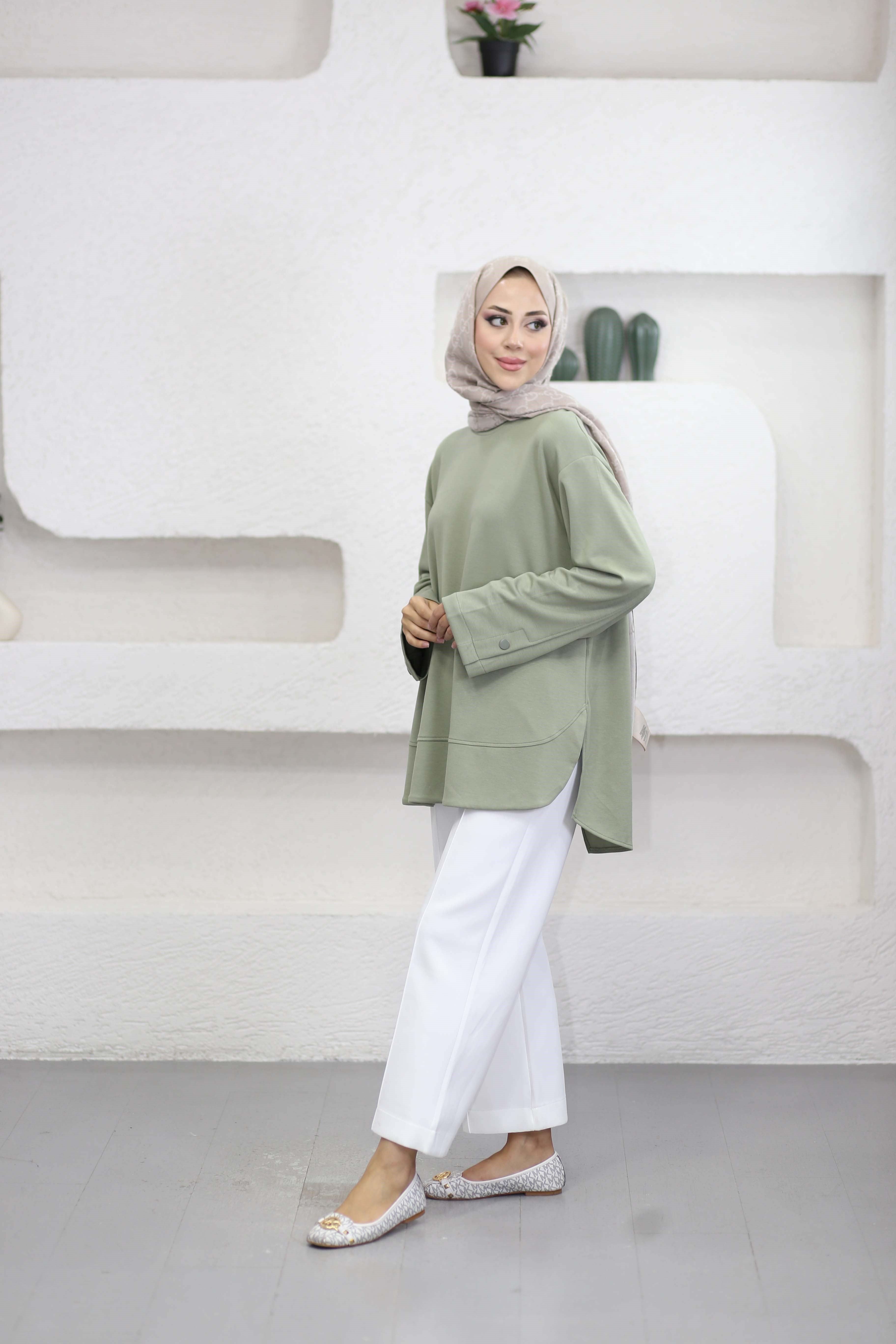 Arkası Çapraz Çıtçıtlı Sweat Çağla Yeşili 6656