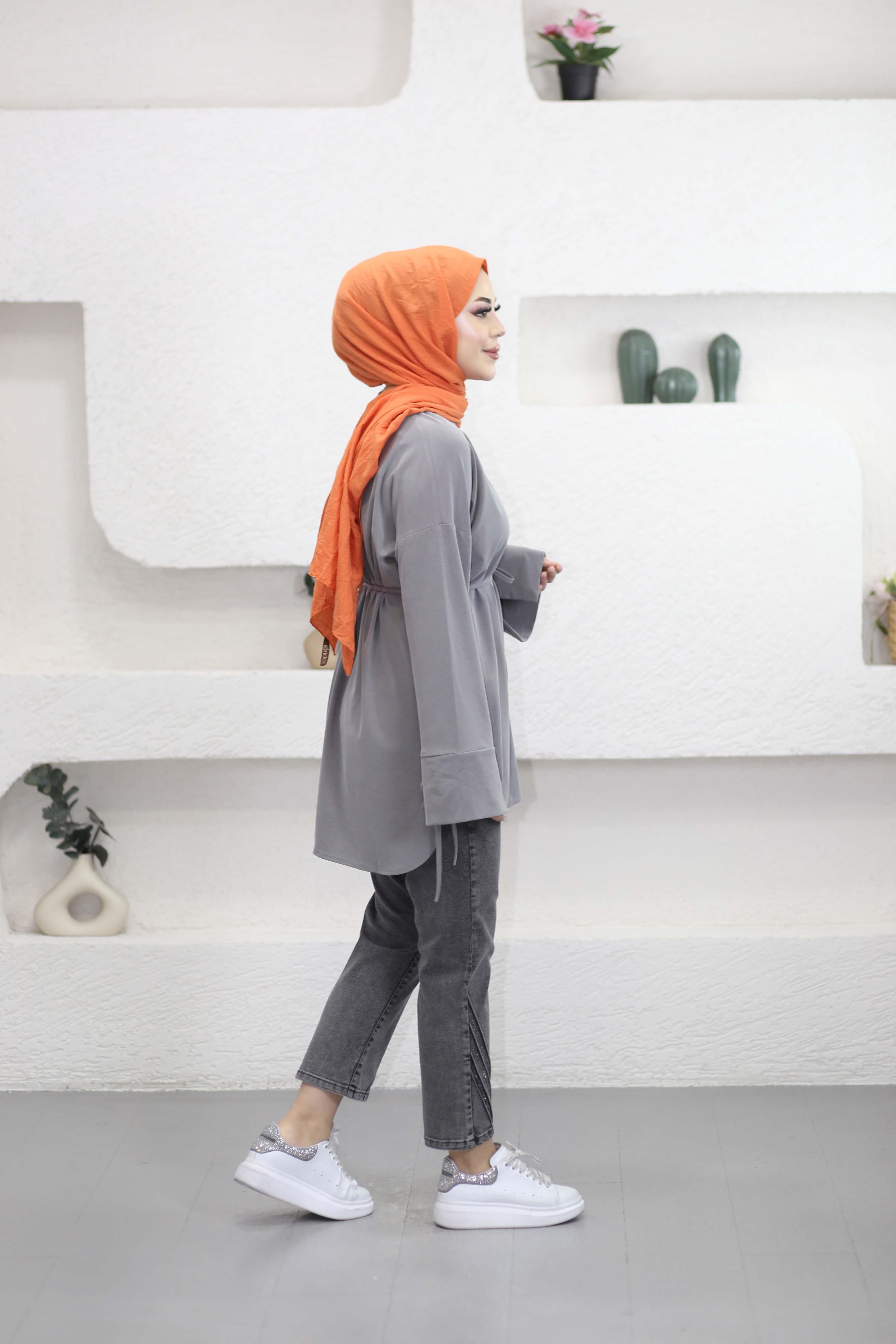 Bel Bağlamalı Tunik Gri 7465