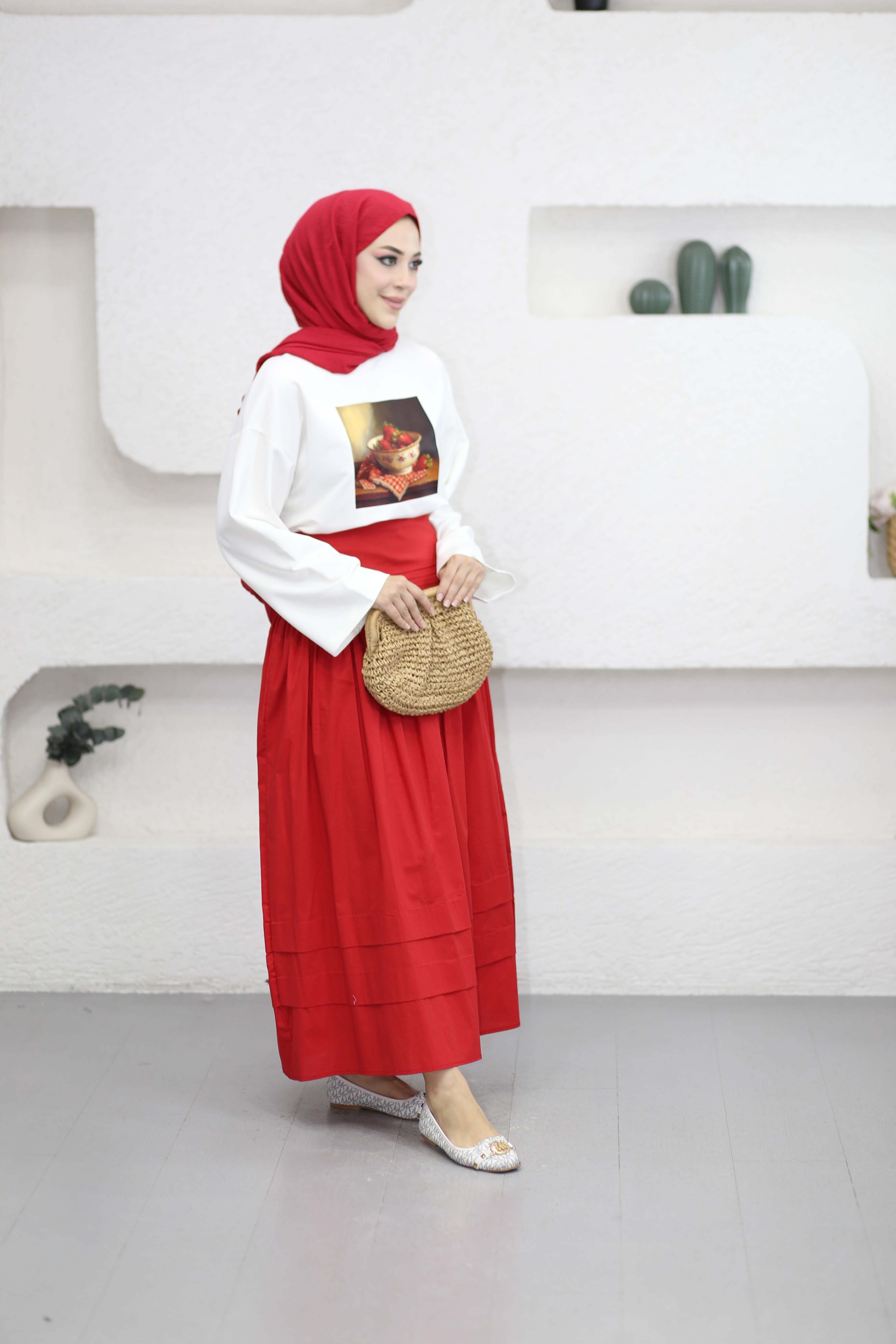 Oversize Baskılı Tişört Kahverengi 2792