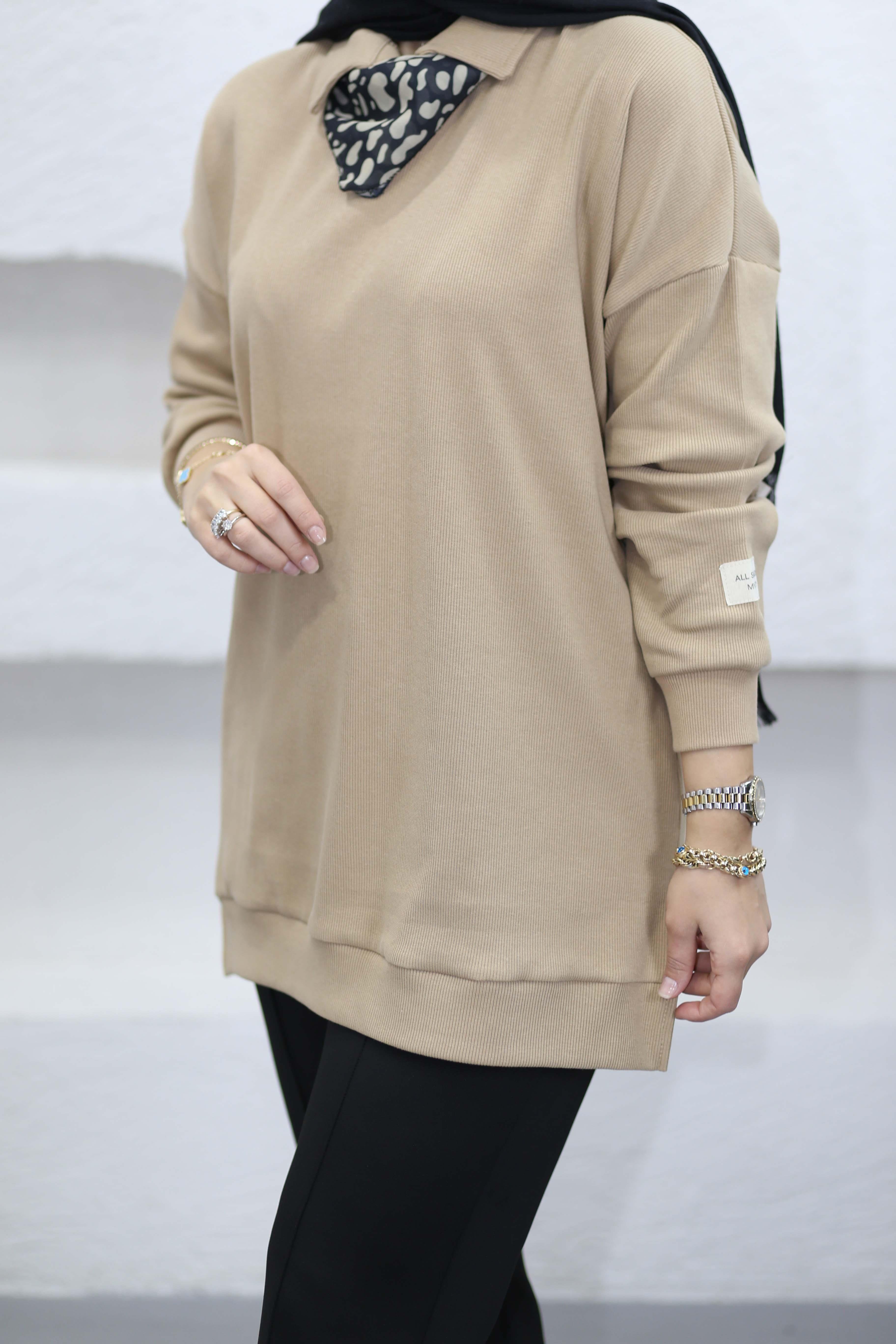 Leopar Fularlı Sweat Camel 6110