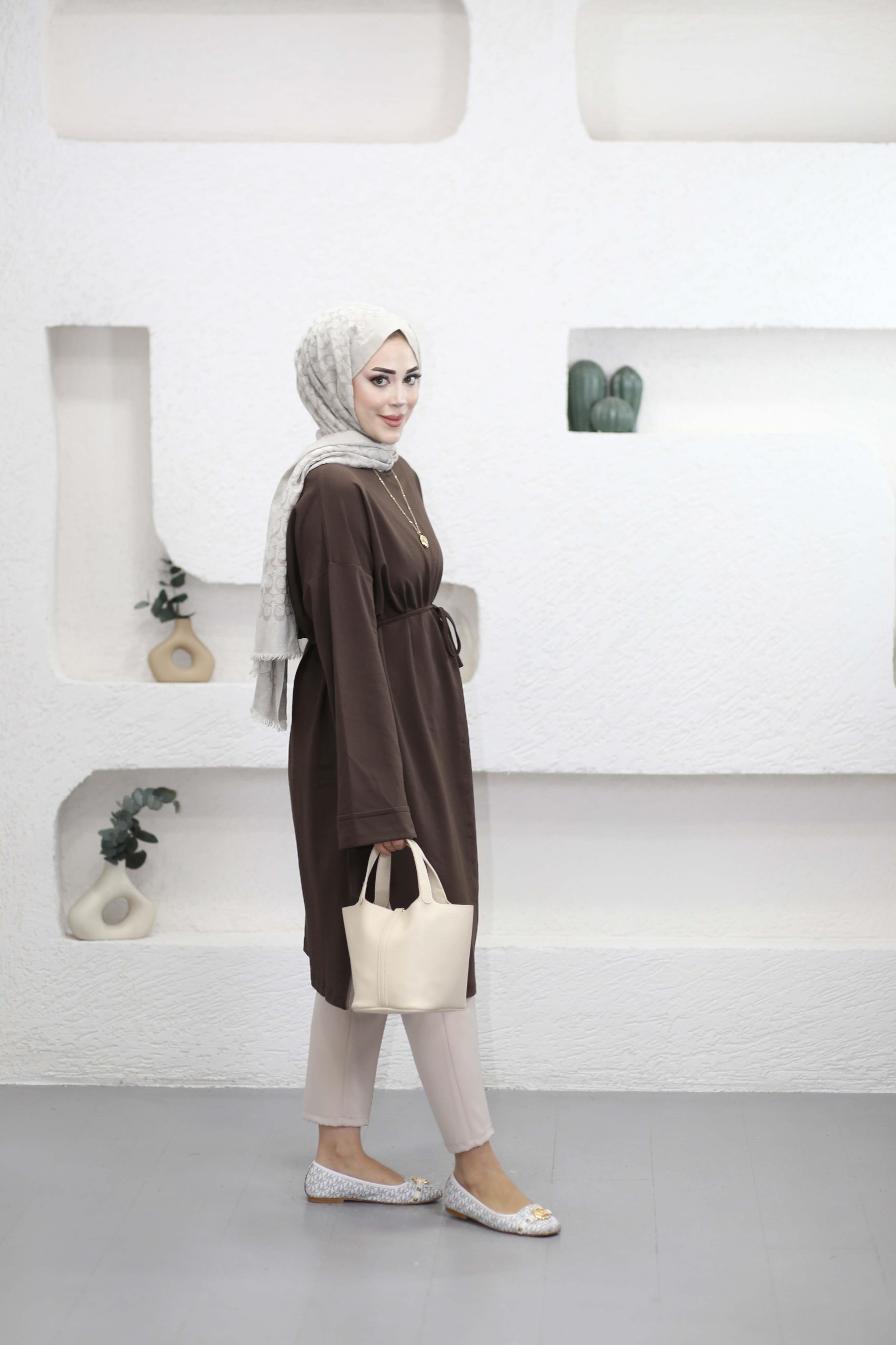 Bağlamalı Araboy Tunik Kahverengi 6059