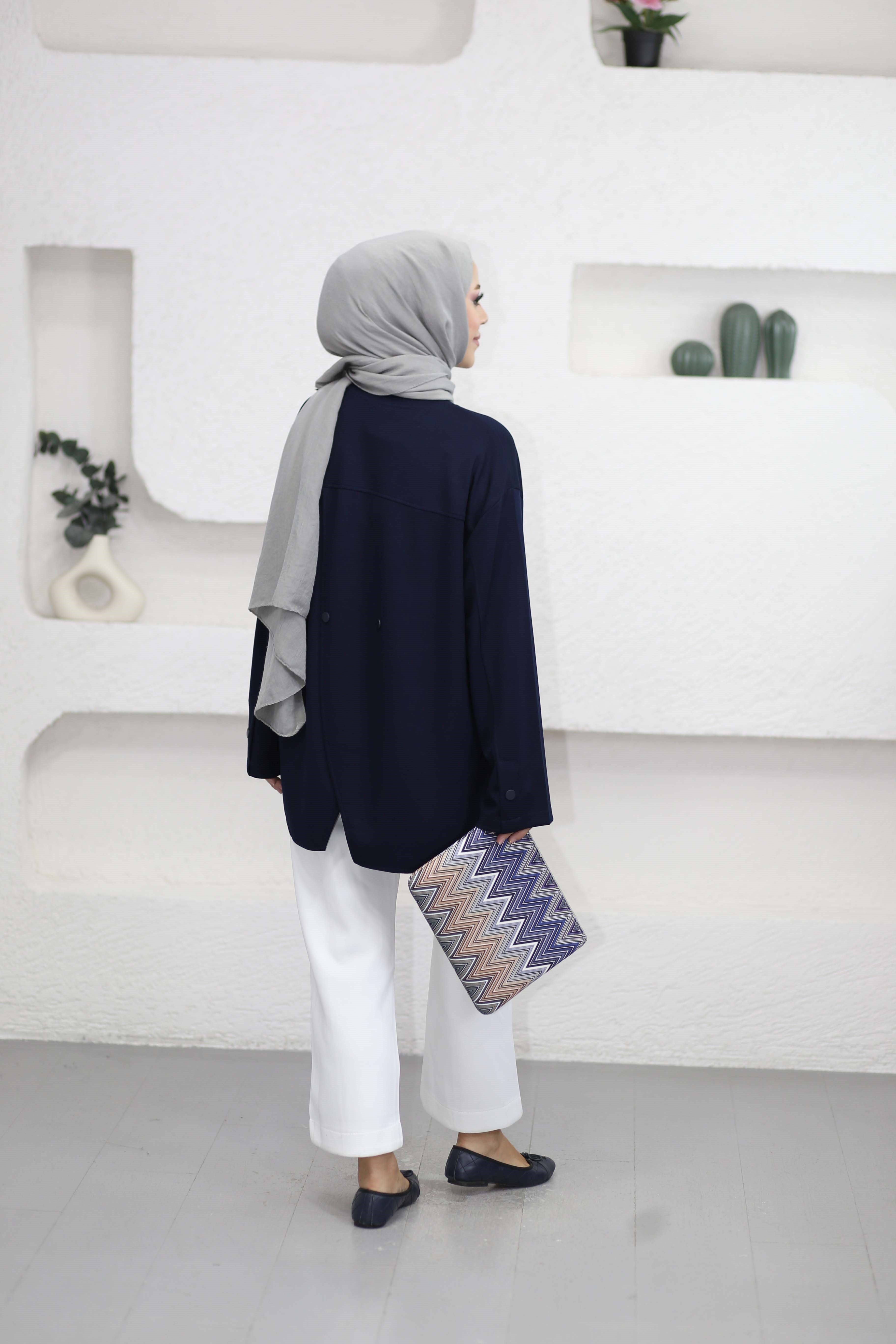 Arkası Çapraz Çıtçıtlı Sweat Lacivert 6656