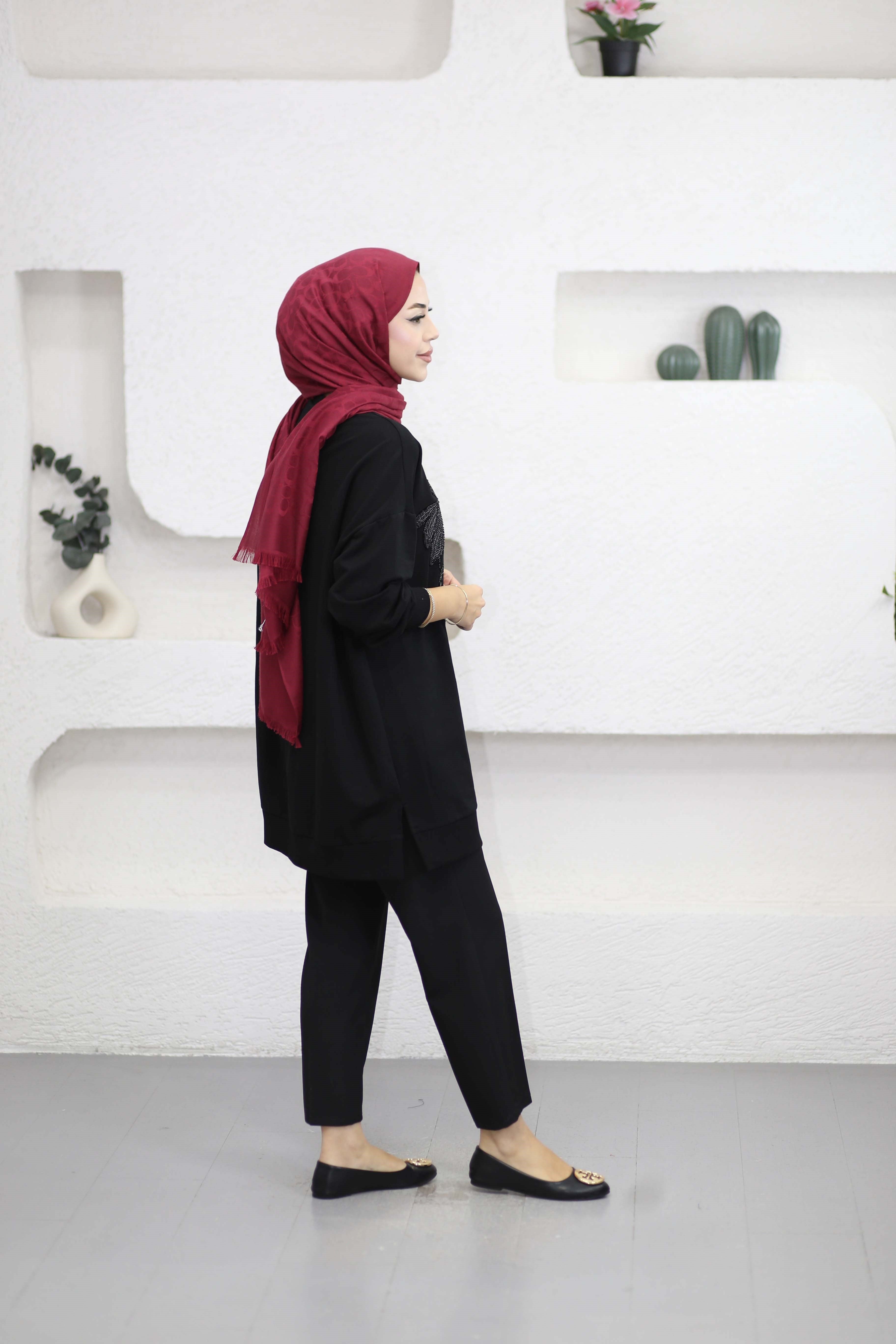Boncuk İşleme Detaylı Sweat Siyah 10810