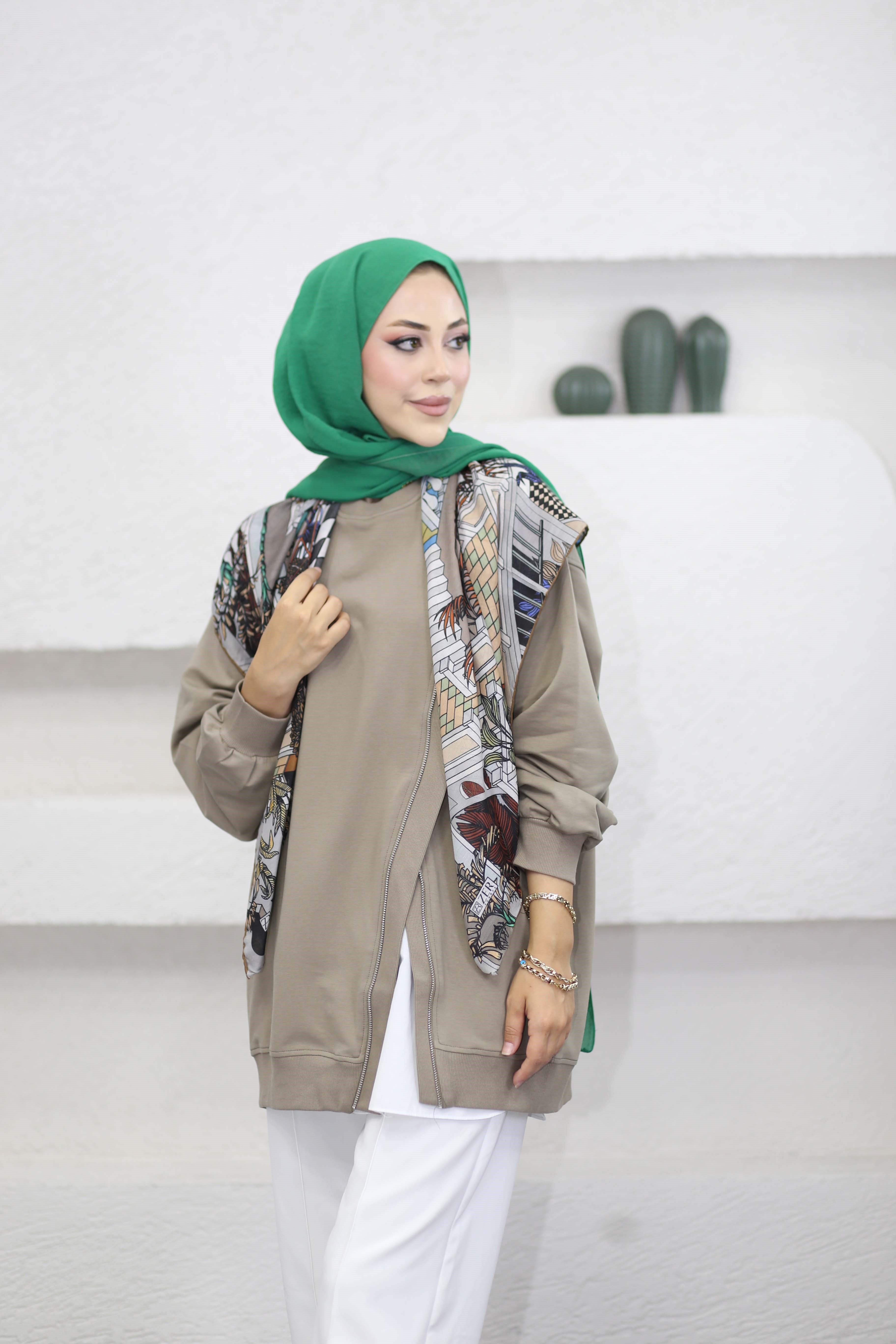Çapraz Fermuarlı Sweat Vizon 10771