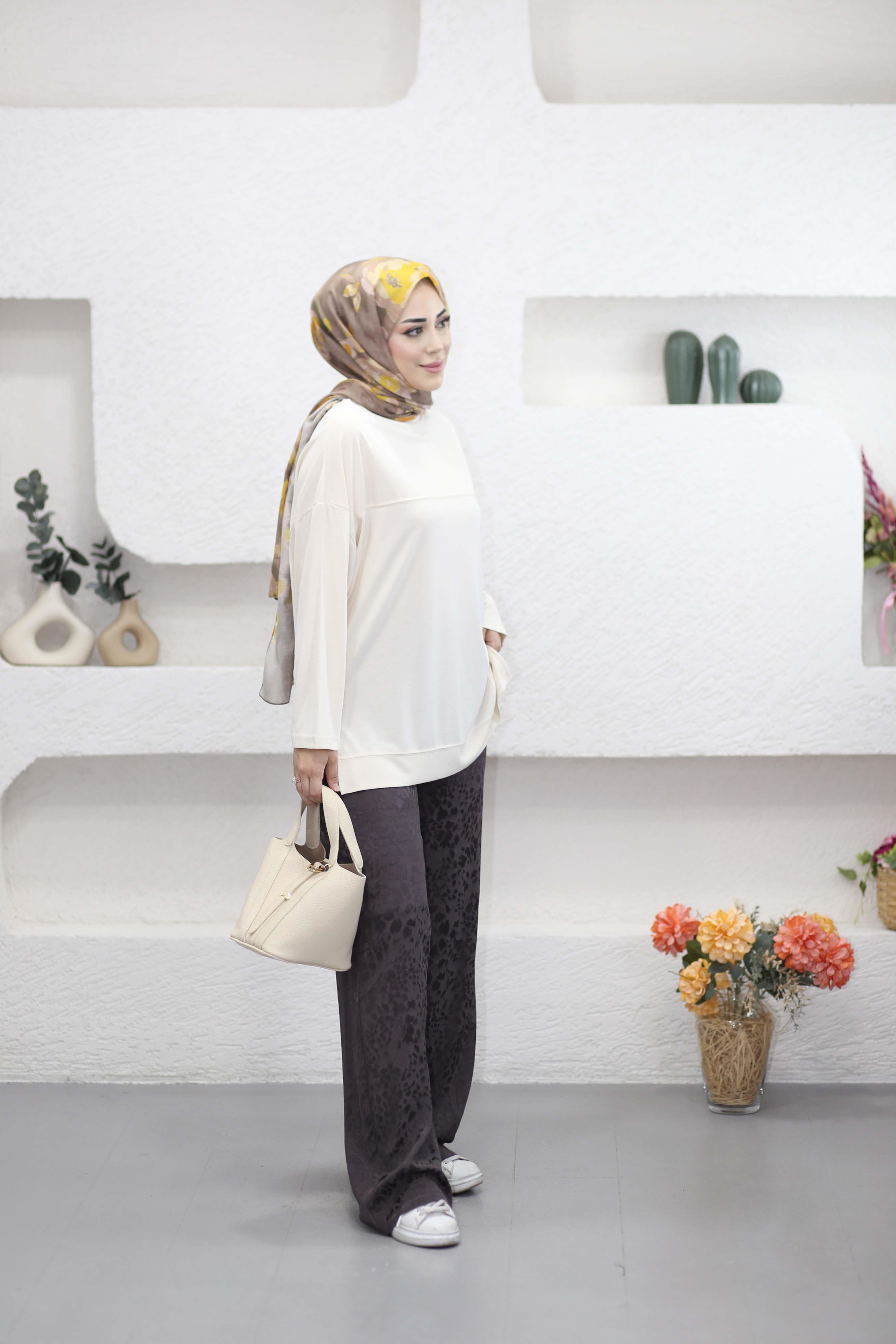 Yarasa Kol Modal Sweat Krem 35341