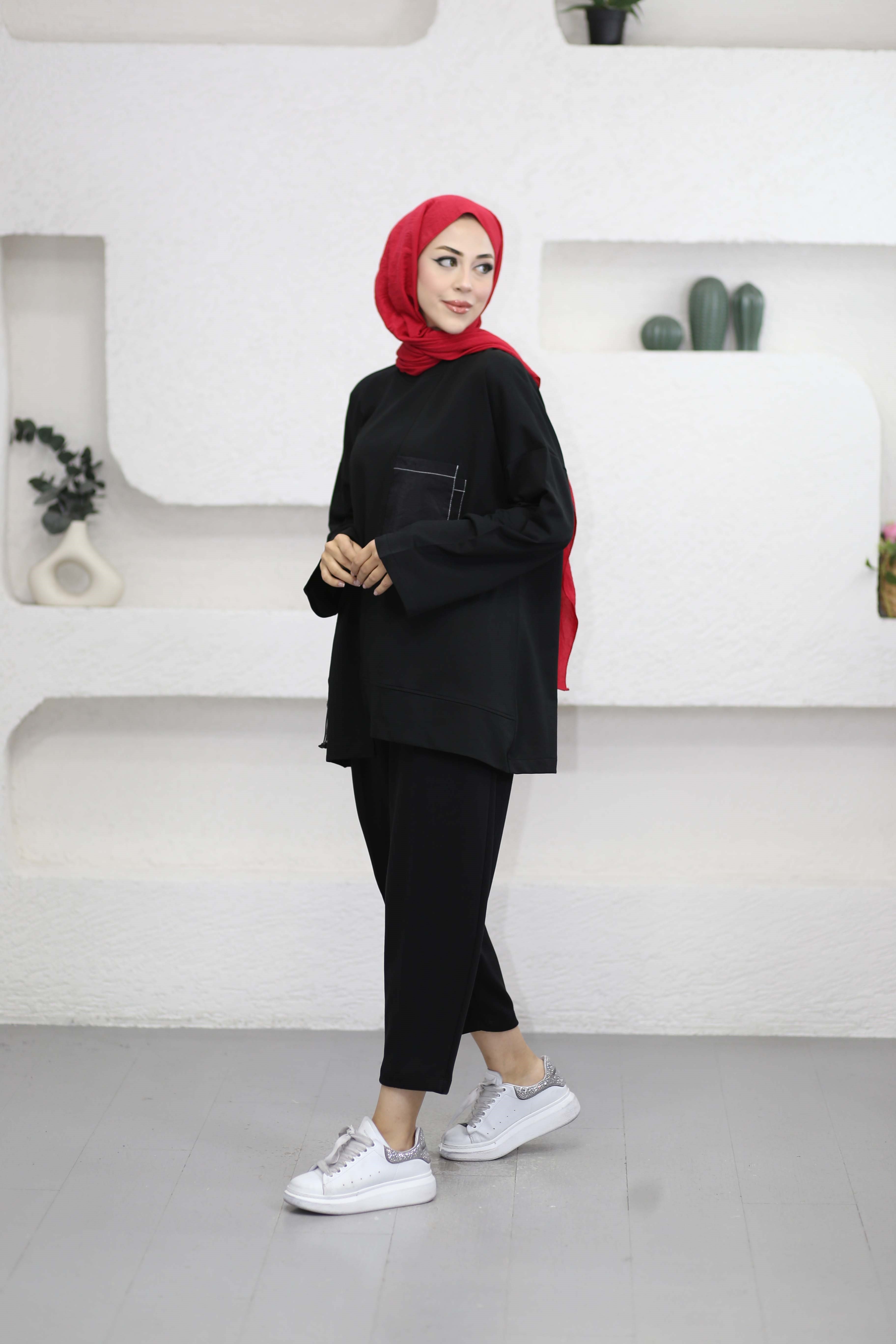 Yan Büzgülü Sweat Siyah 6709