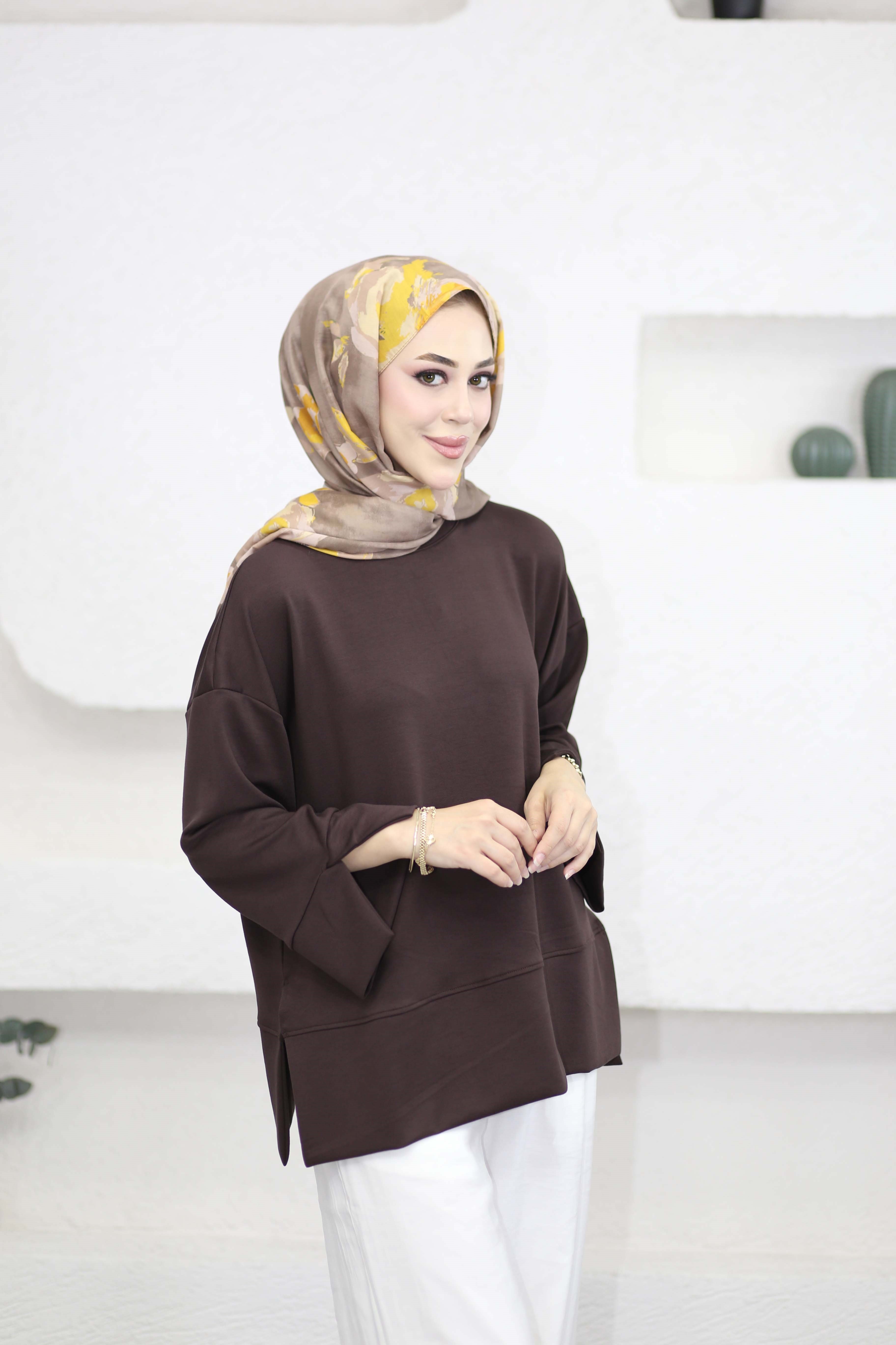 Yırtmaçlı Basıc Sweat Kahverengi 5023
