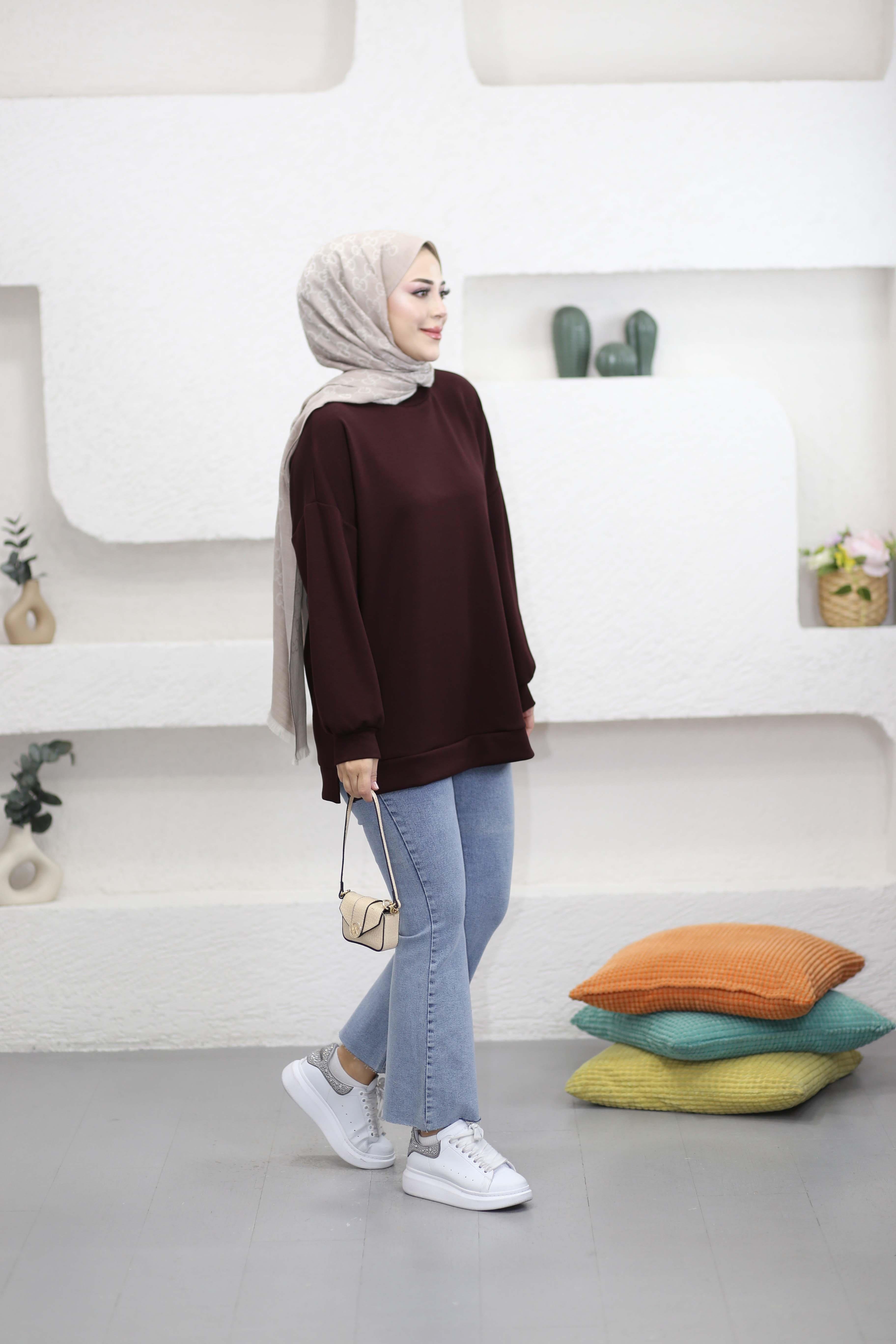Yan Etiketli Sweat Bordo 24363