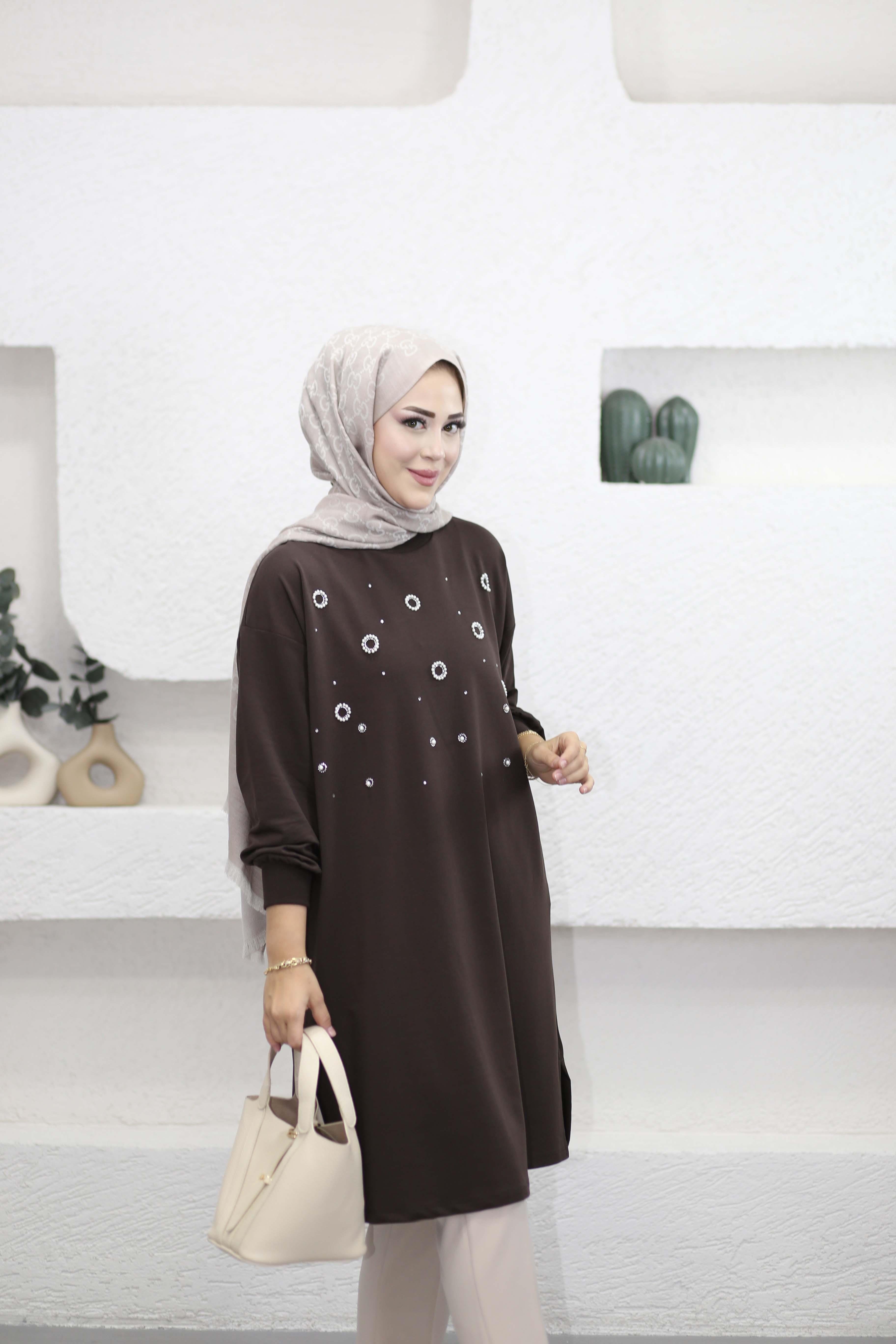 Taş Ve İnci Detaylı Sweat Kahverengi 3138
