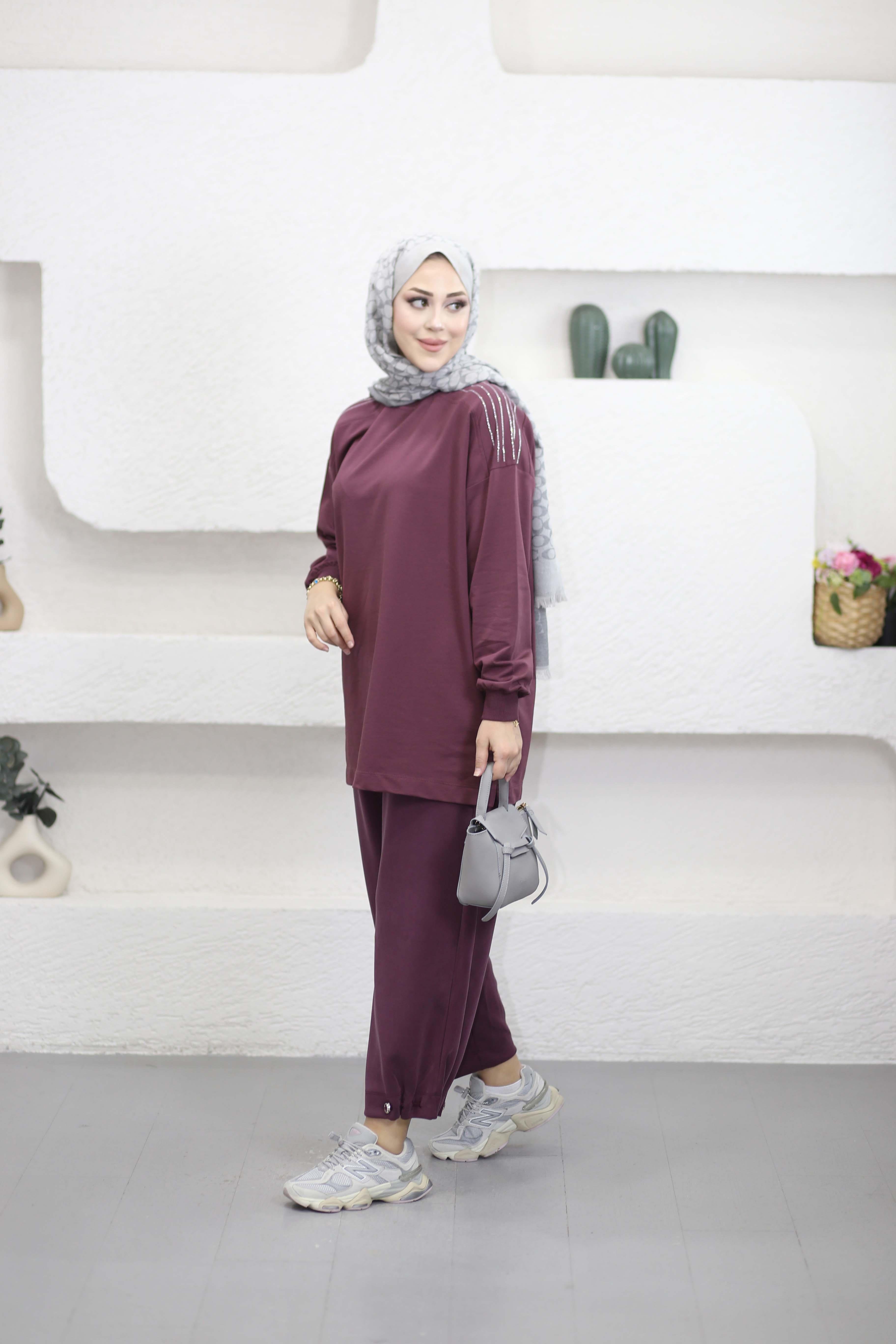 Omzu Taş Detaylı Sweat Mürdüm 3053