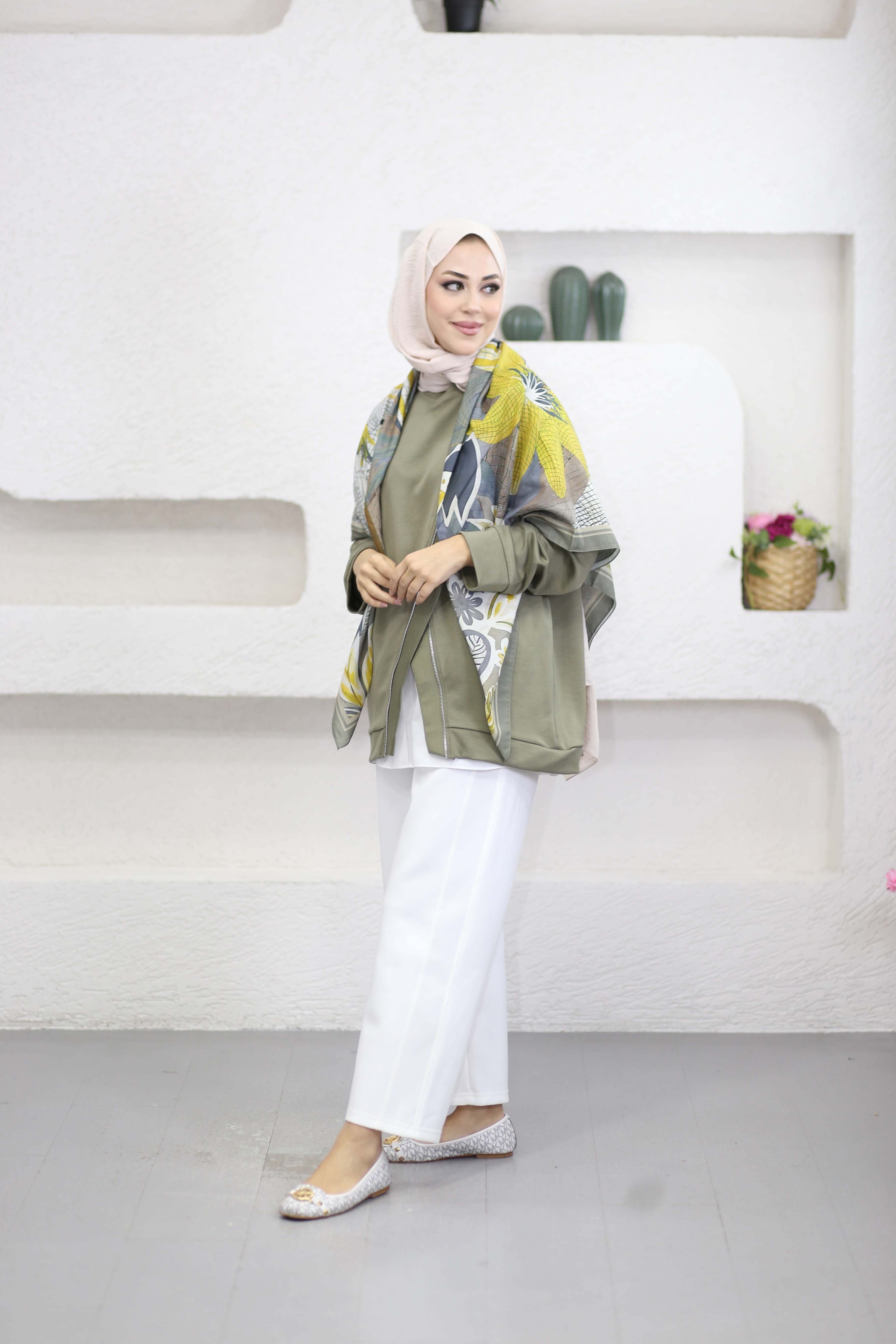 Çapraz Fermuarlı Sweat Haki 10771
