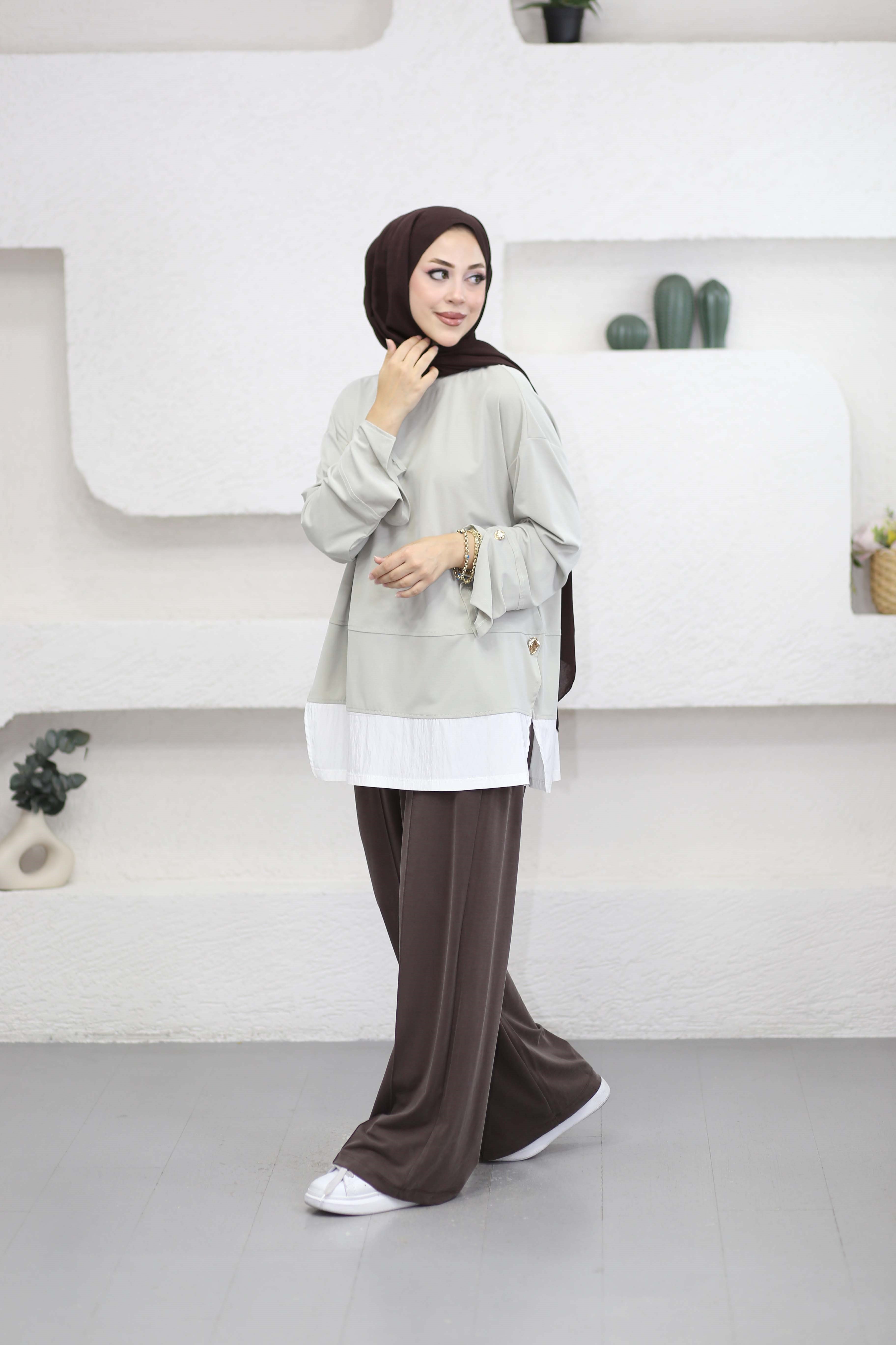 Kontrast Renkli Sweat Çağla Yeşili 37287