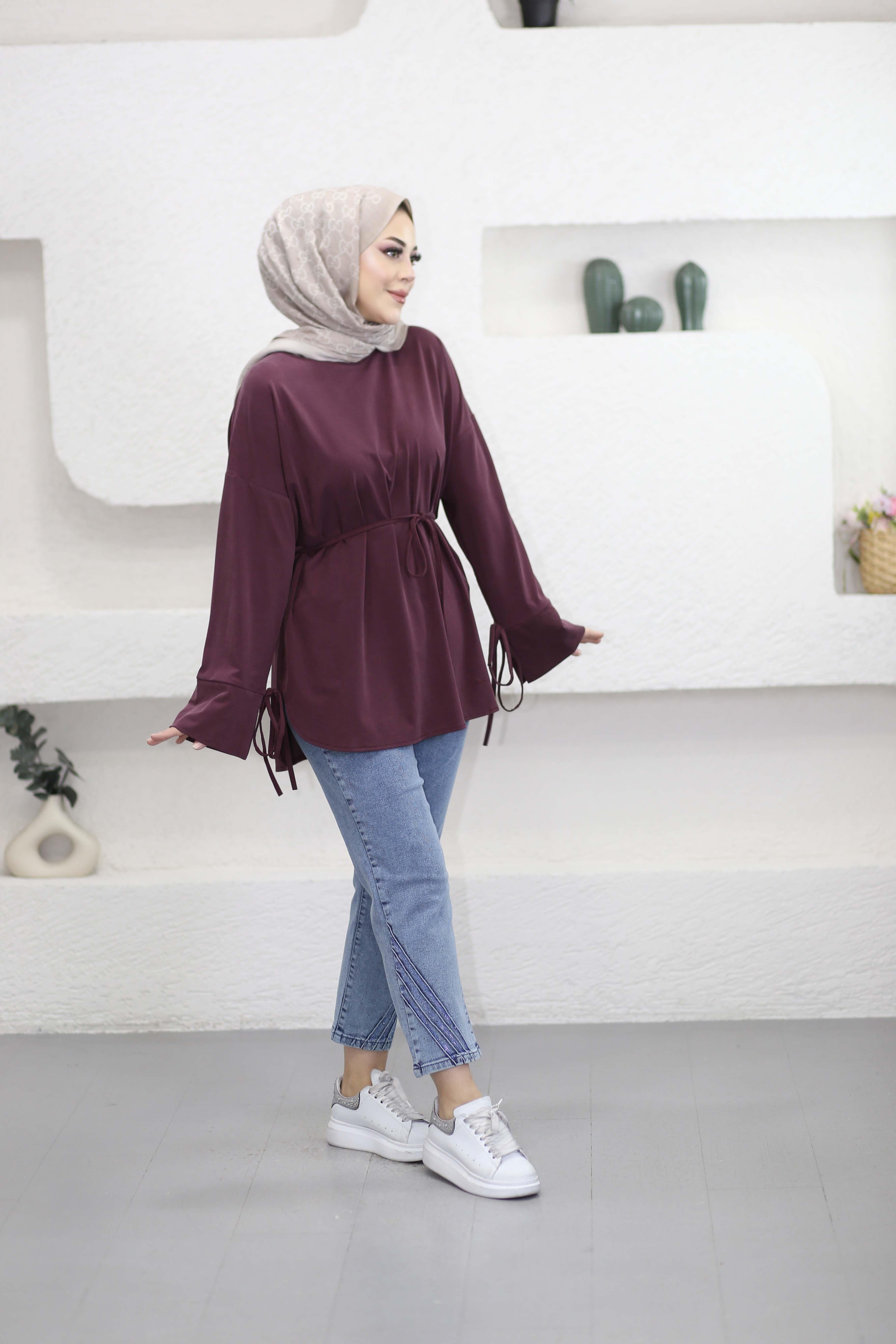 Bel Bağlamalı Tunik Mürdüm 7465