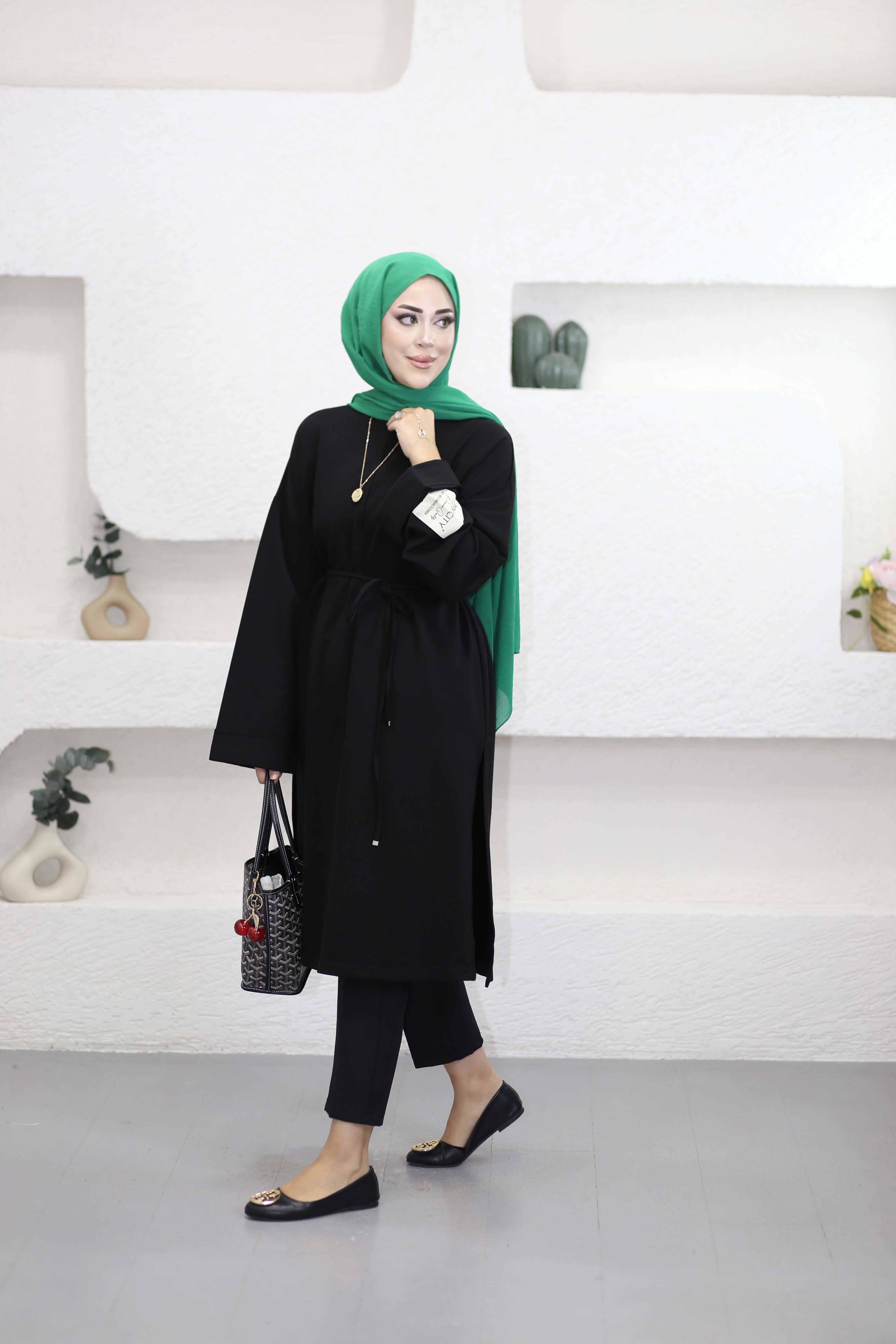 Bağlamalı Araboy Tunik Siyah 6059