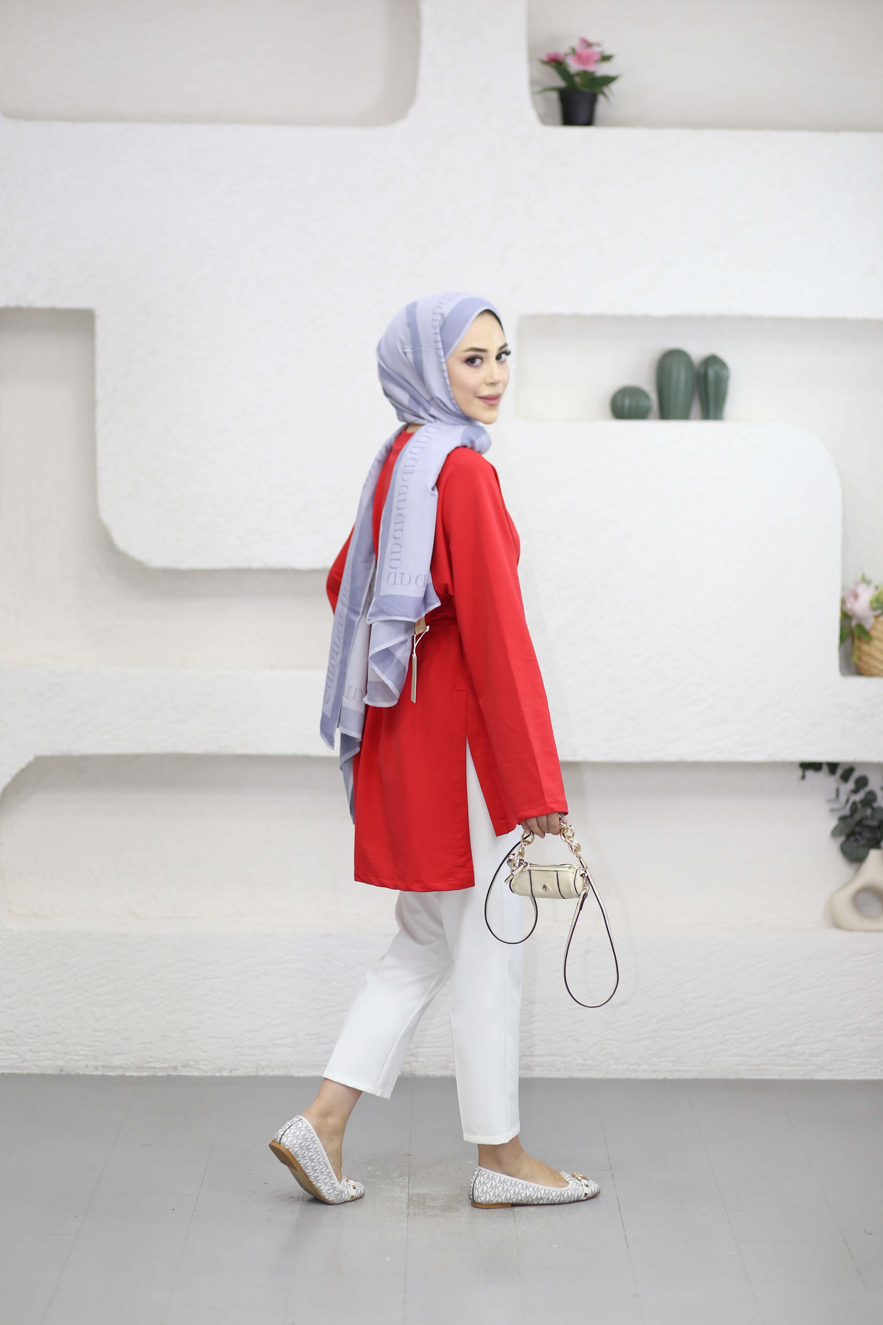 Bel Bağlamalı Tunik Kırmızı 3548