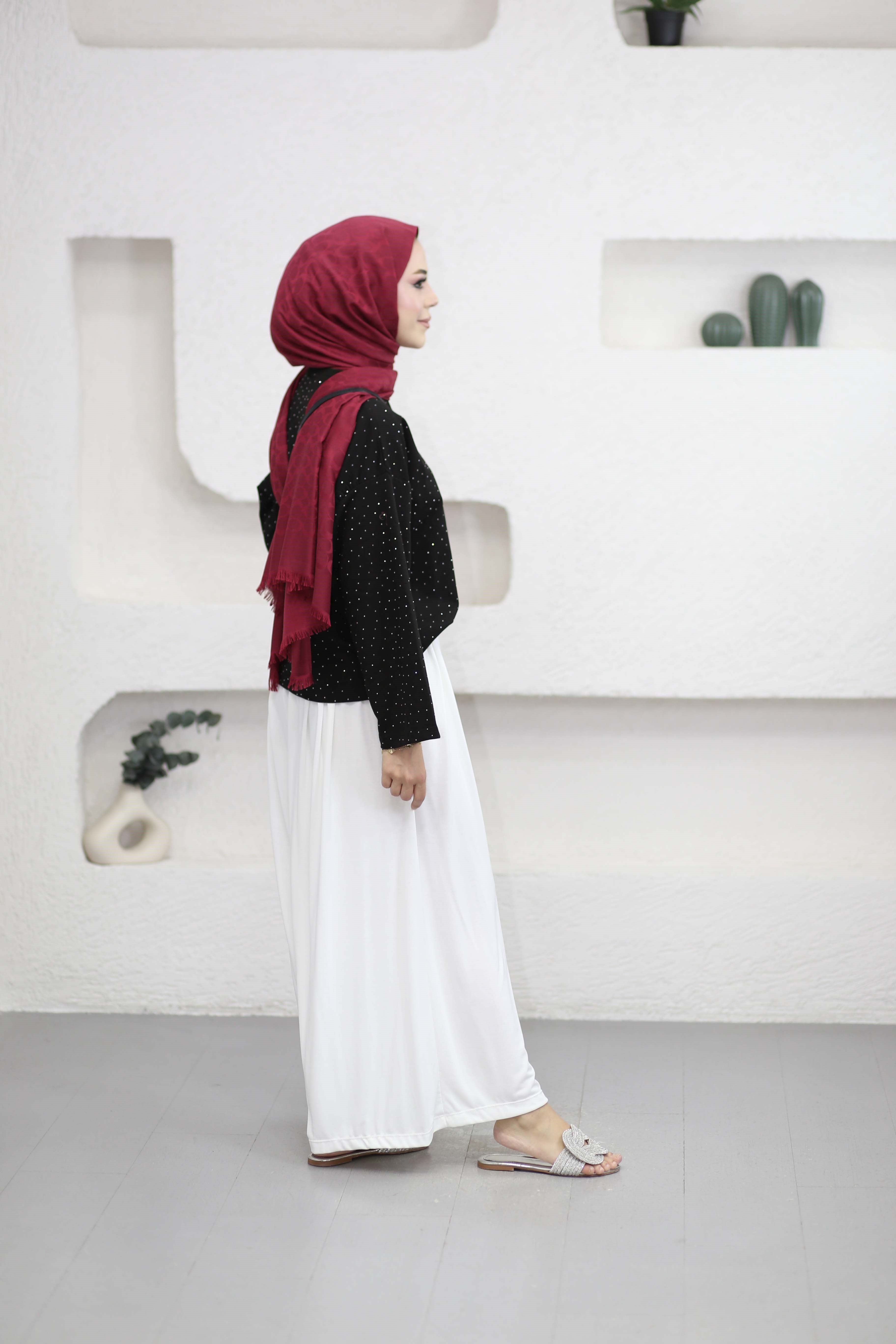 Taşlı Kısa Sweat Siyah 3256