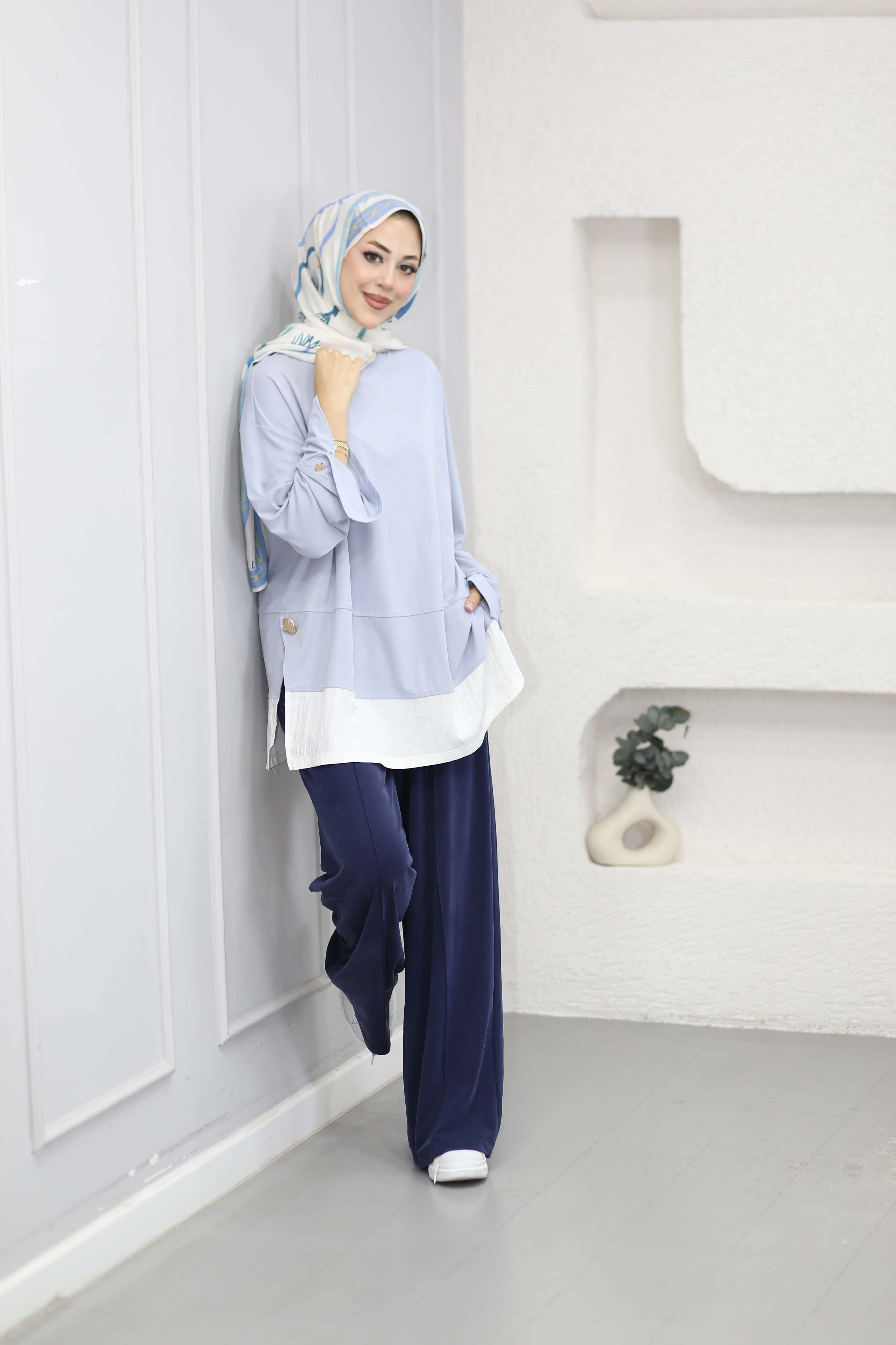 Kontrast Renkli Sweat Mavi 37287