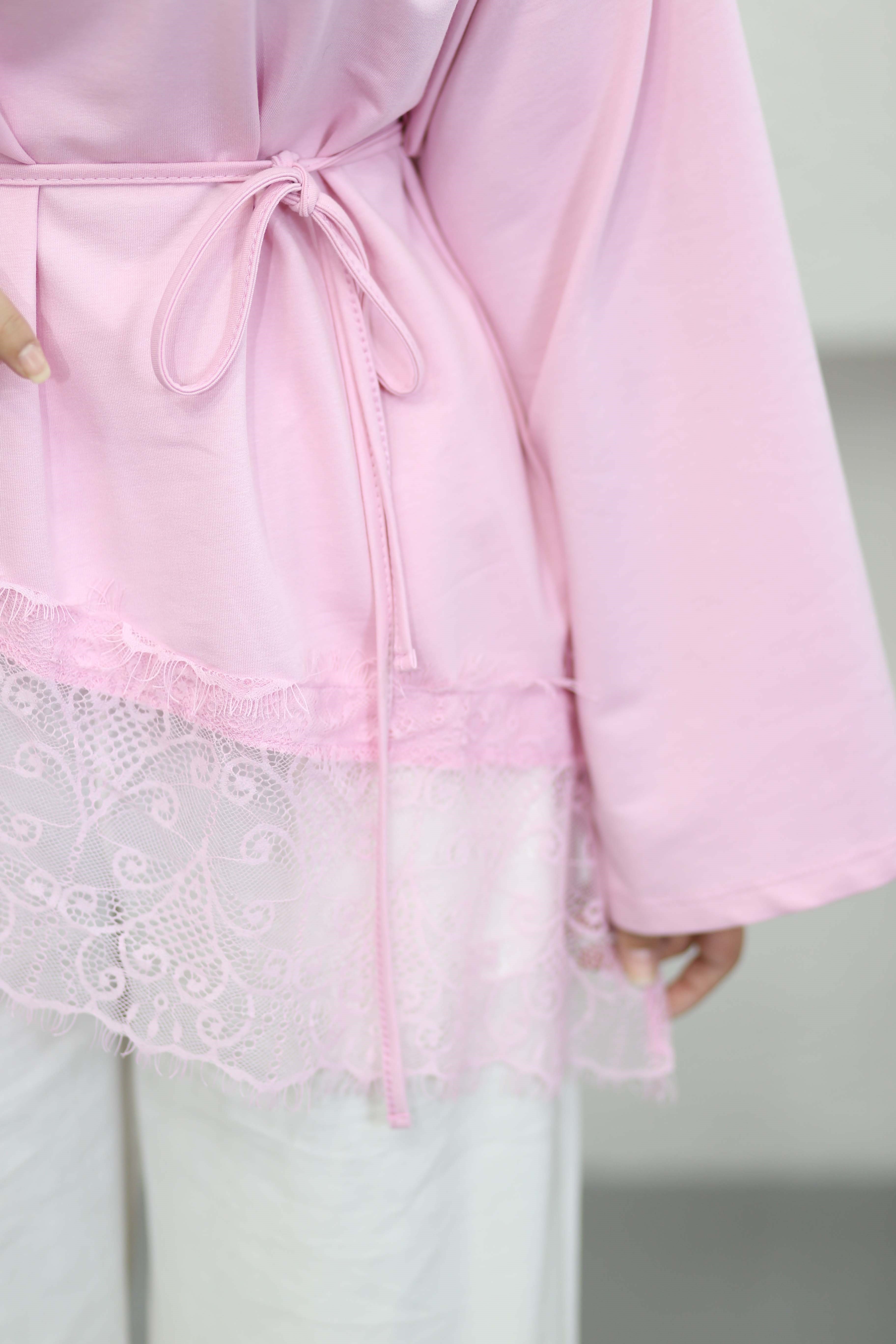 Eteği Dantelli Sweat Pembe 3491