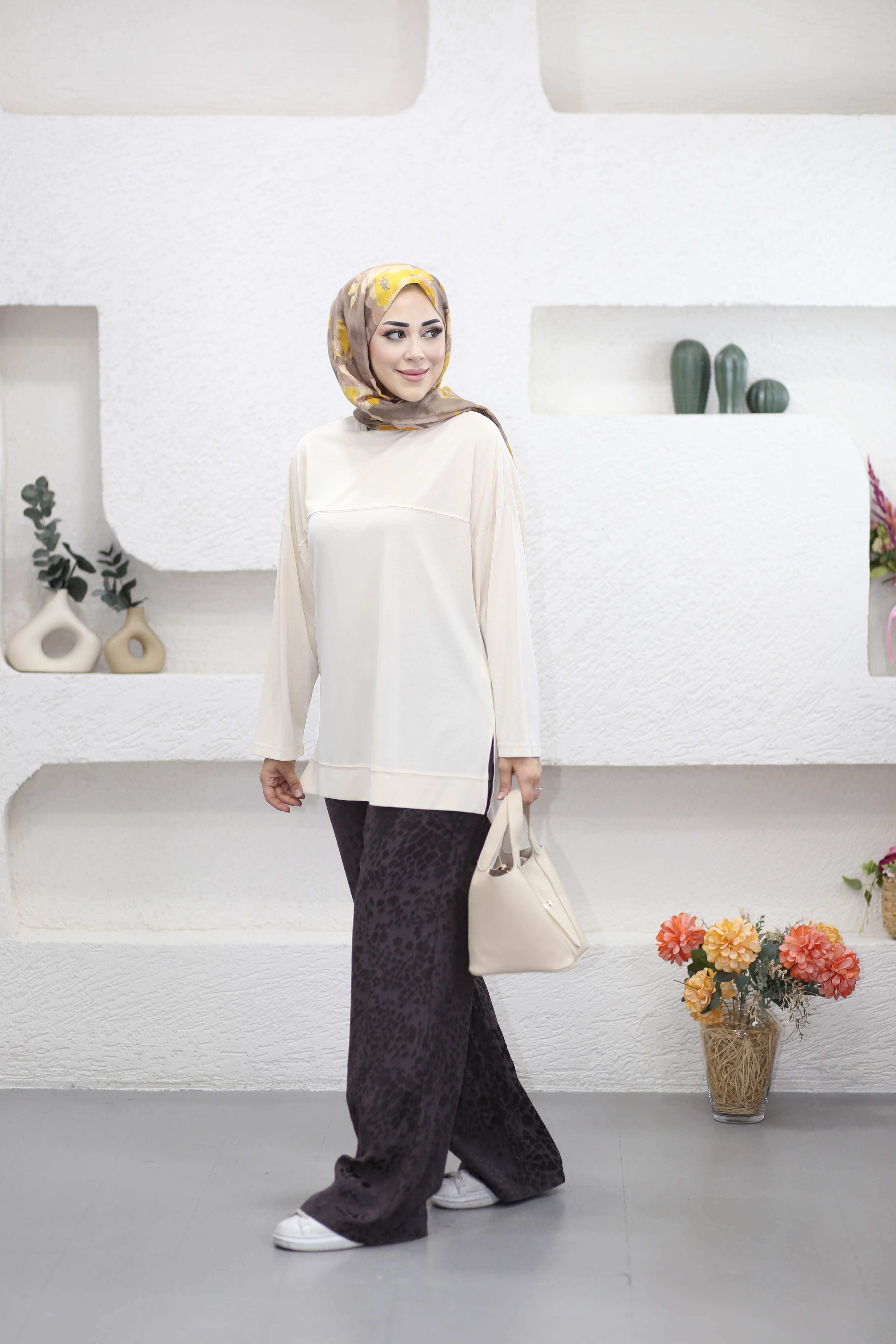 Yarasa Kol Modal Sweat Krem 35341