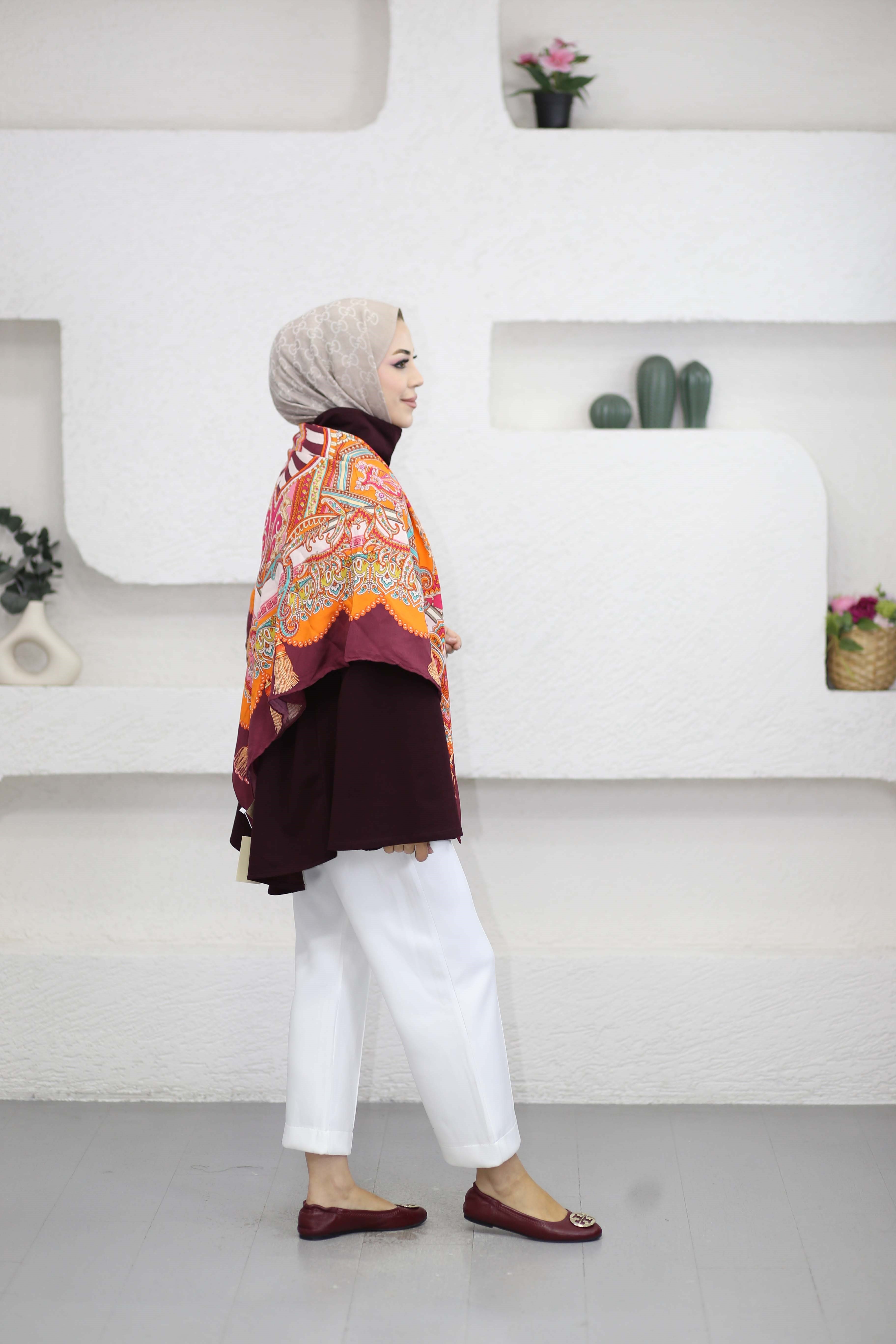 Bel Bağlamalı Dik Yaka Tunik Bordo 3540
