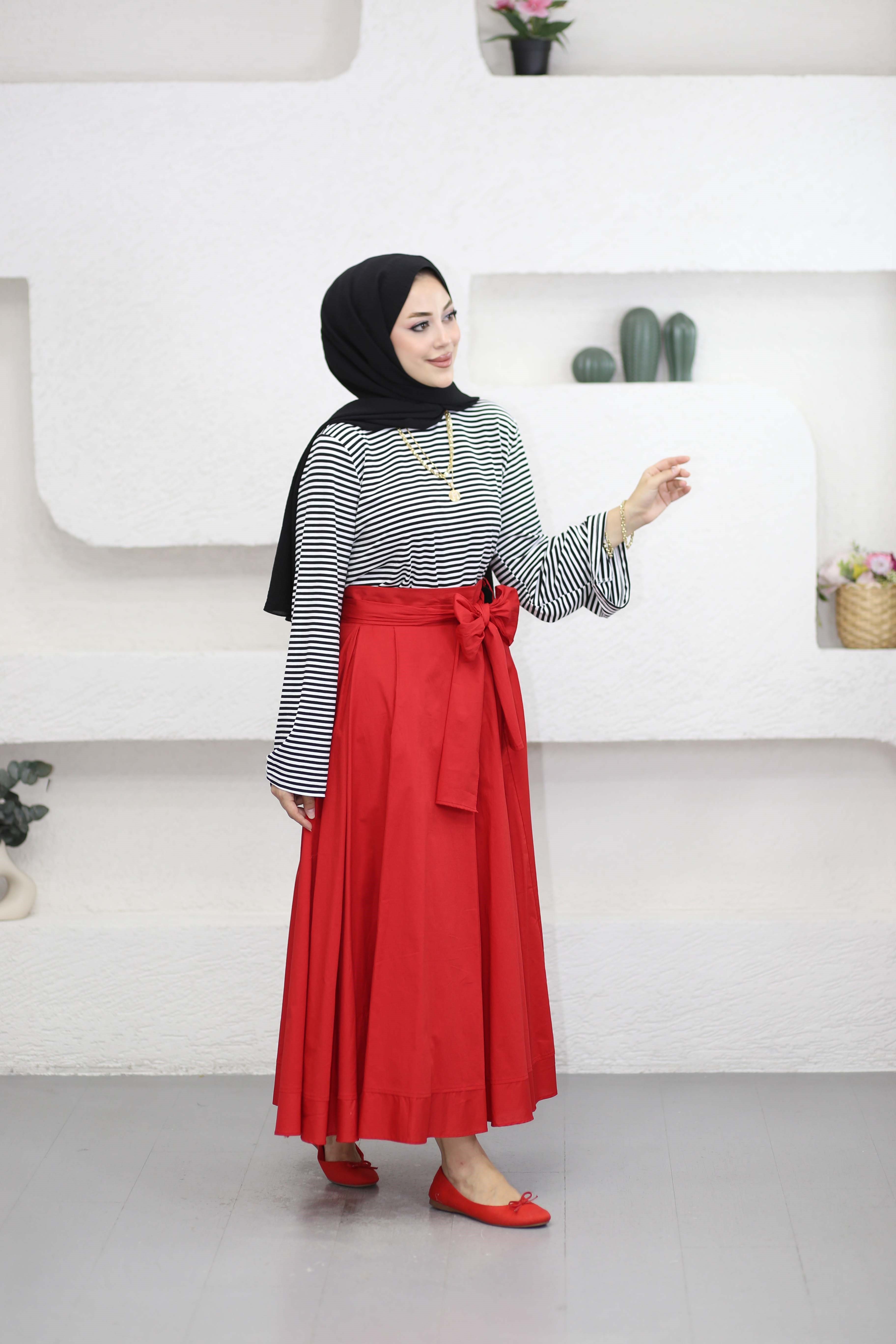 Çizgili Basıc Penye Tunik Siyah 9105