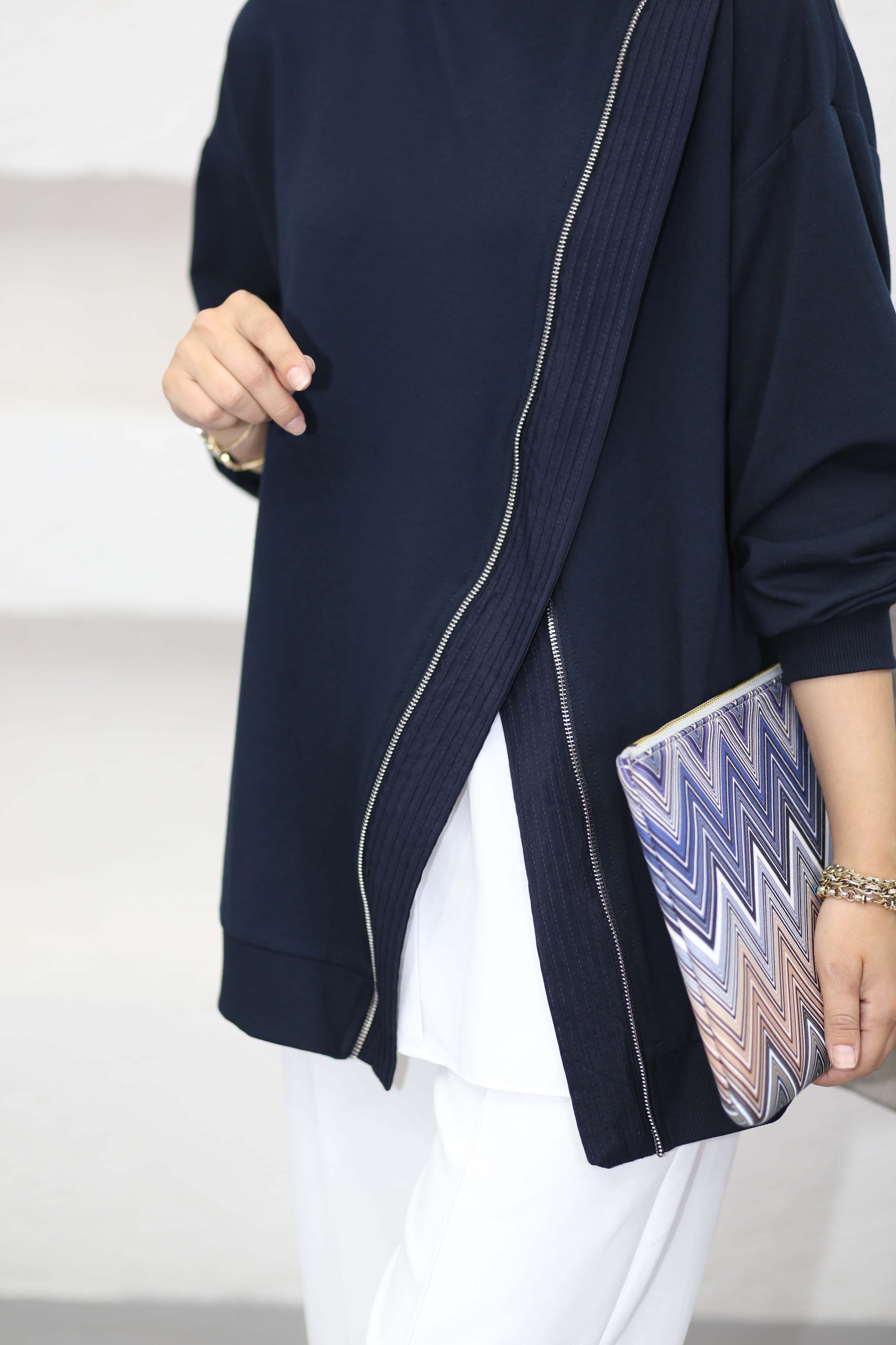 Çapraz Fermuarlı Sweat Lacivert 10771