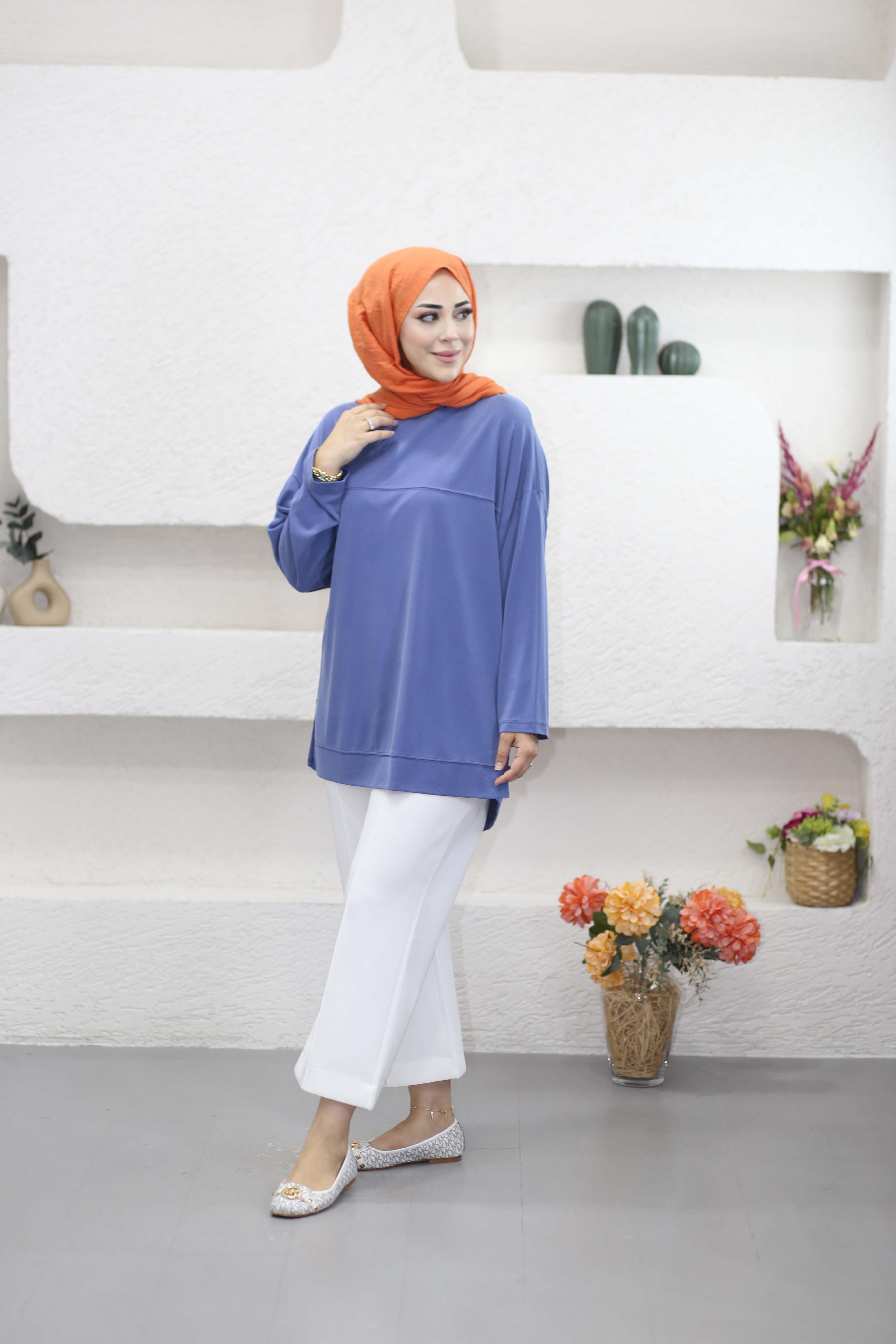 Yarasa Kol Modal Sweat Mavi 35341