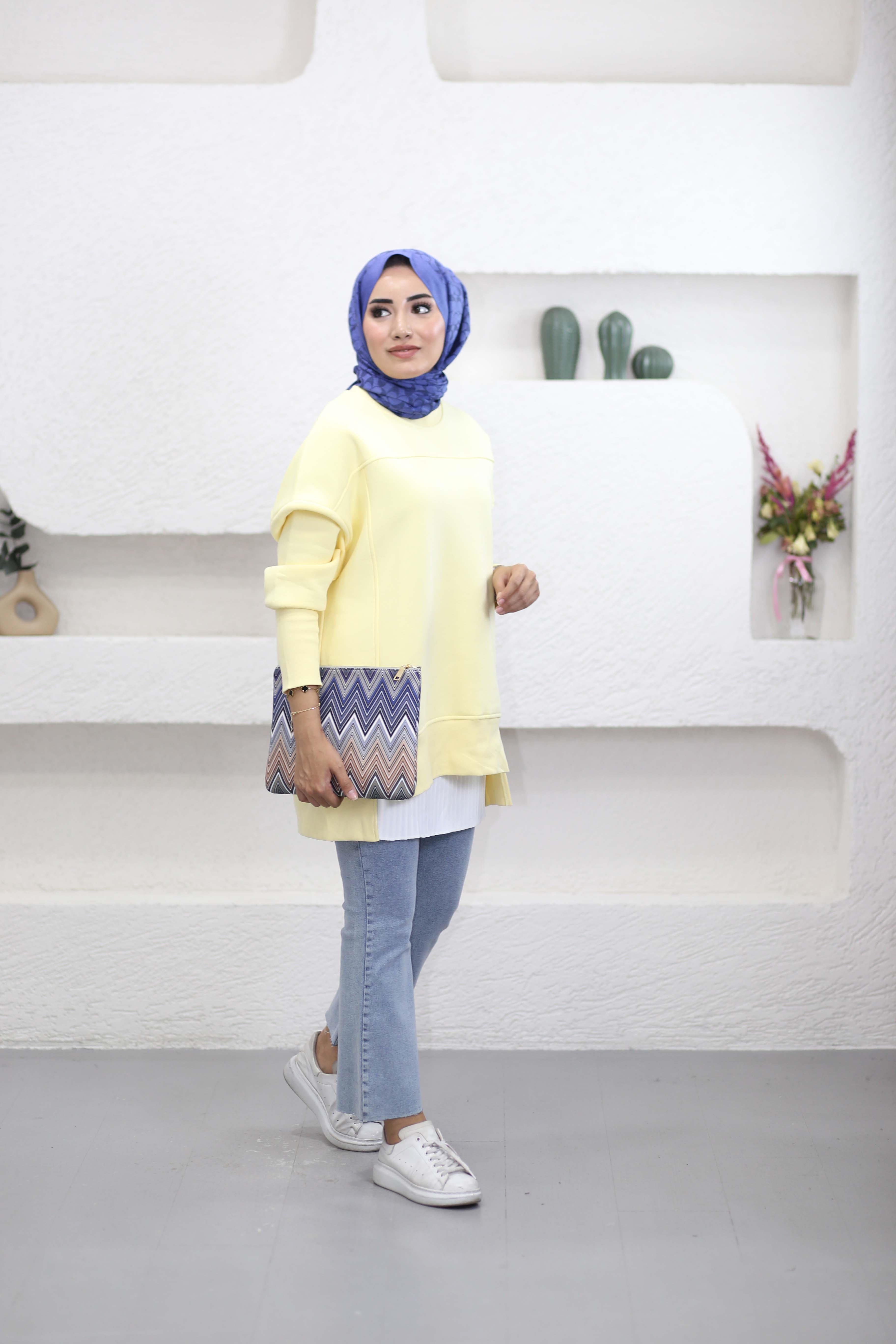 Parmak Geçirme Detaylı Sweat Sarı 2474