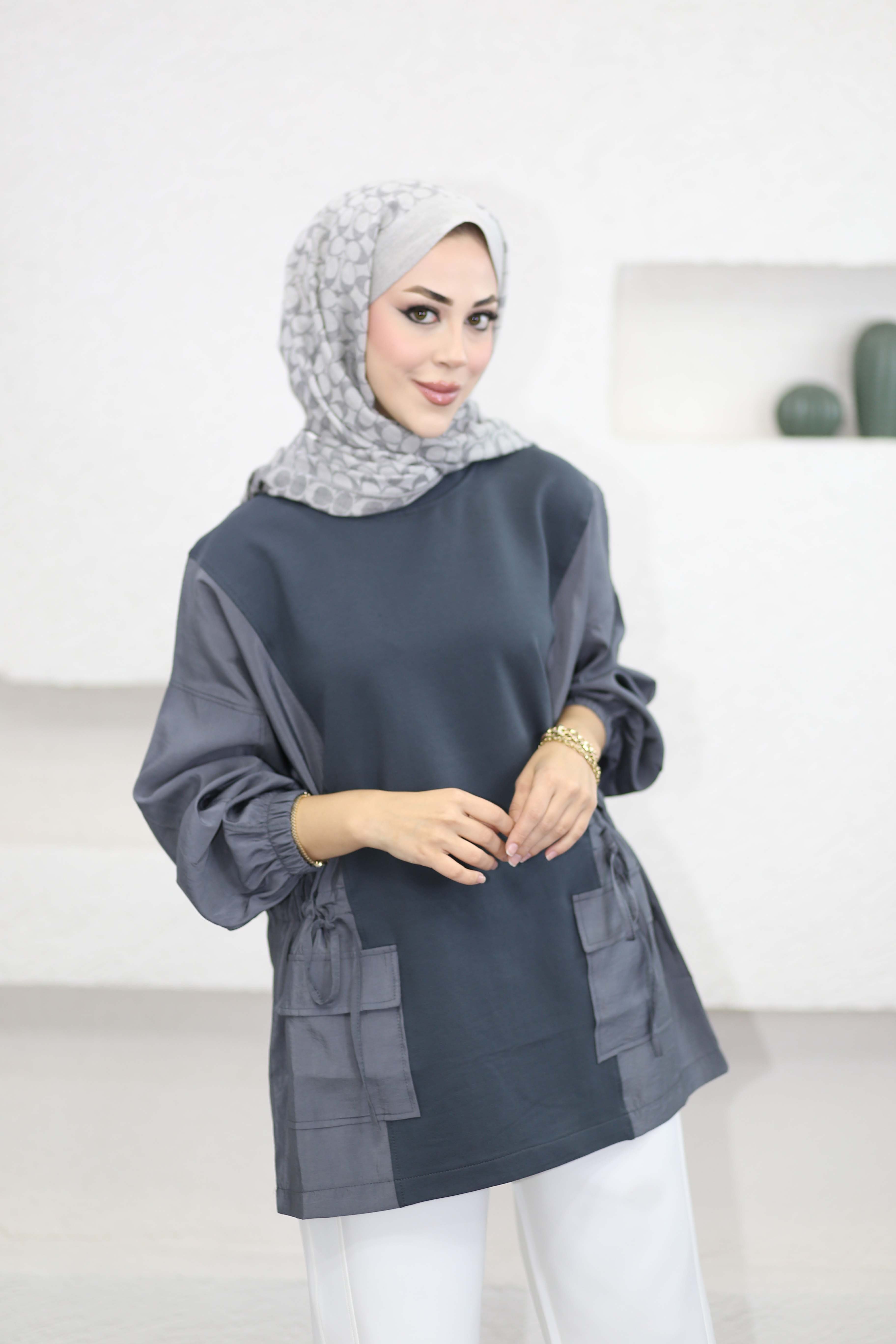 Paraşüt Kol Detaylı Sweat Füme 6708