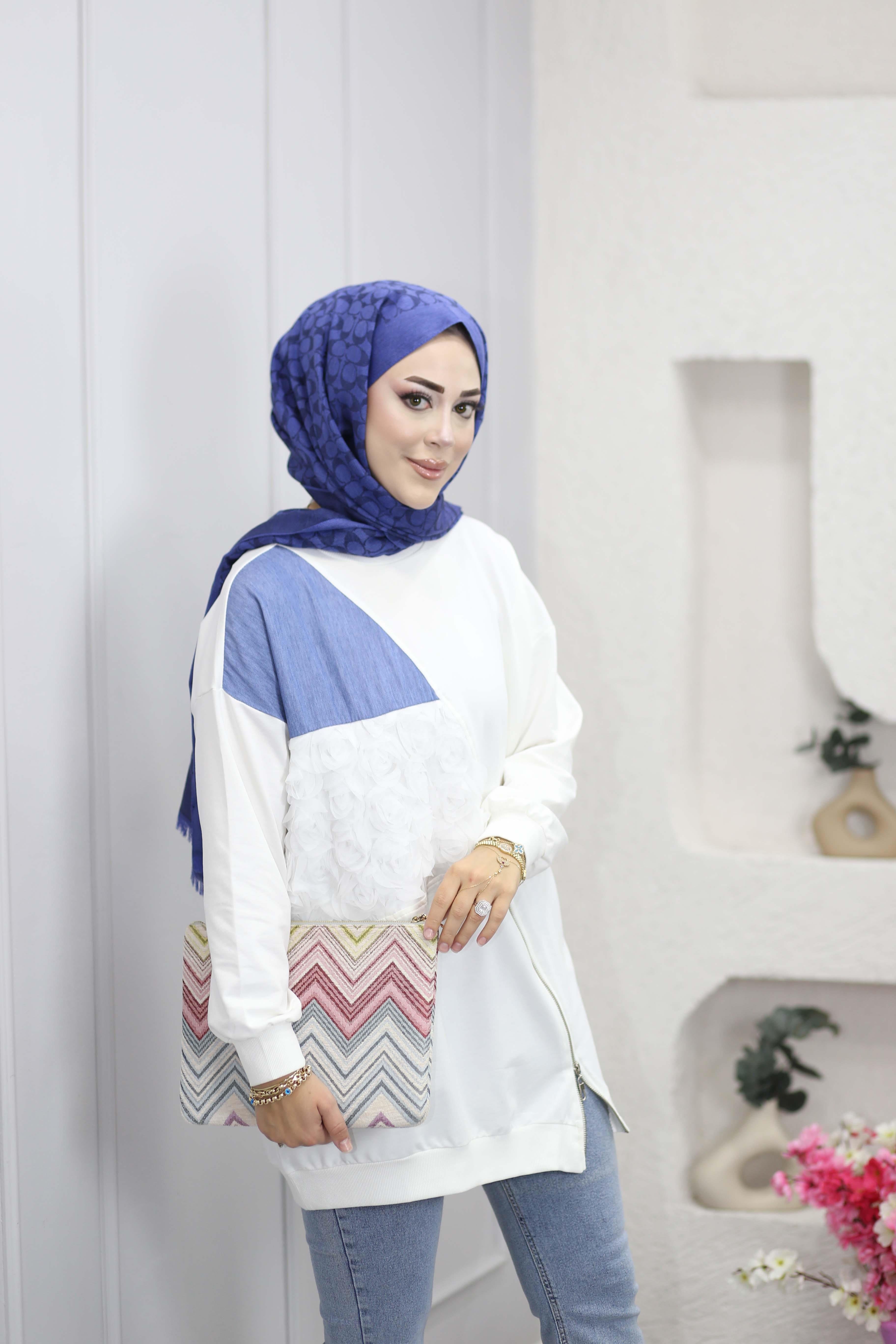 Tül Ve Kat Garnili Sweat Beyaz 3127