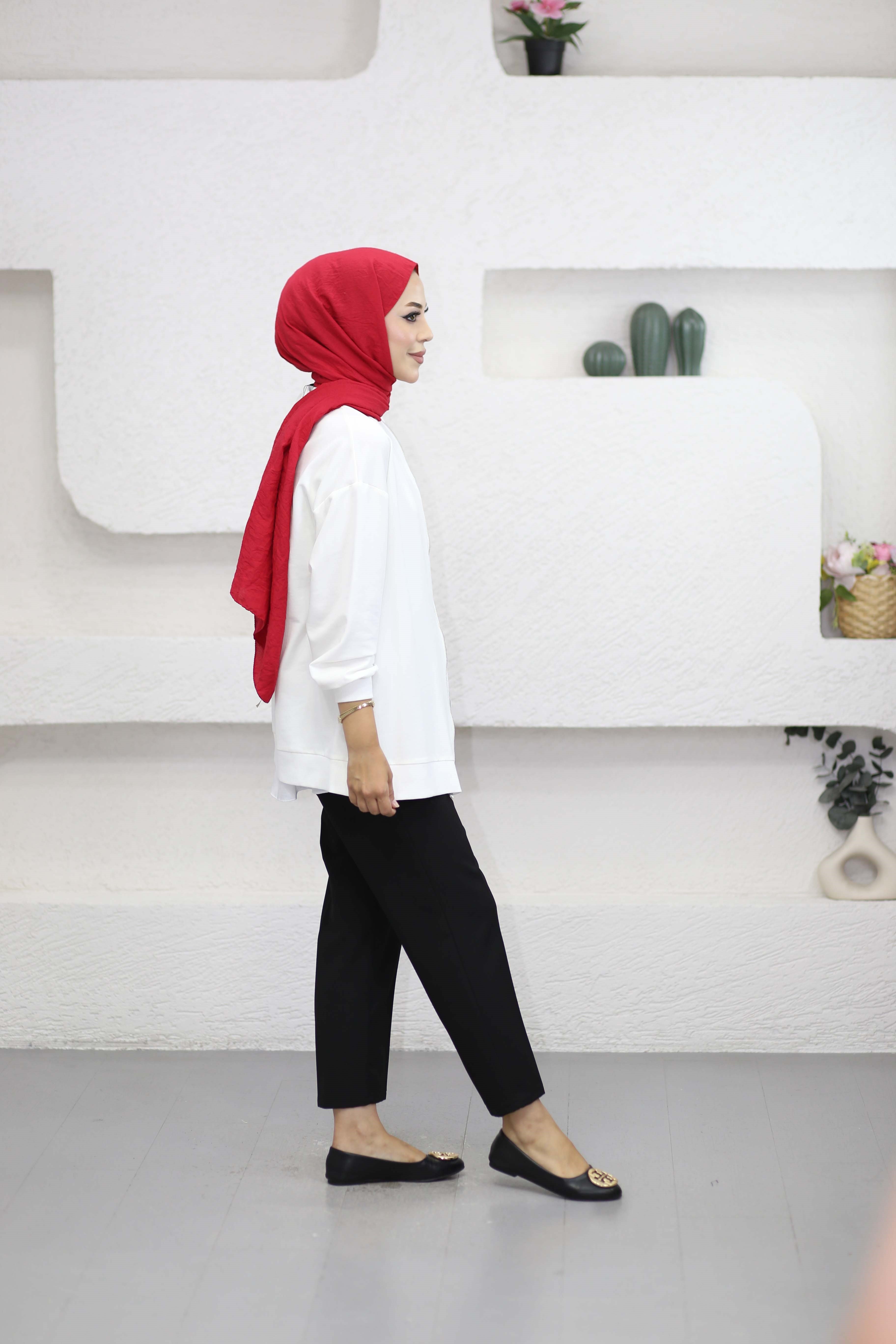 Çapraz Fermuarlı Sweat Beyaz 10771