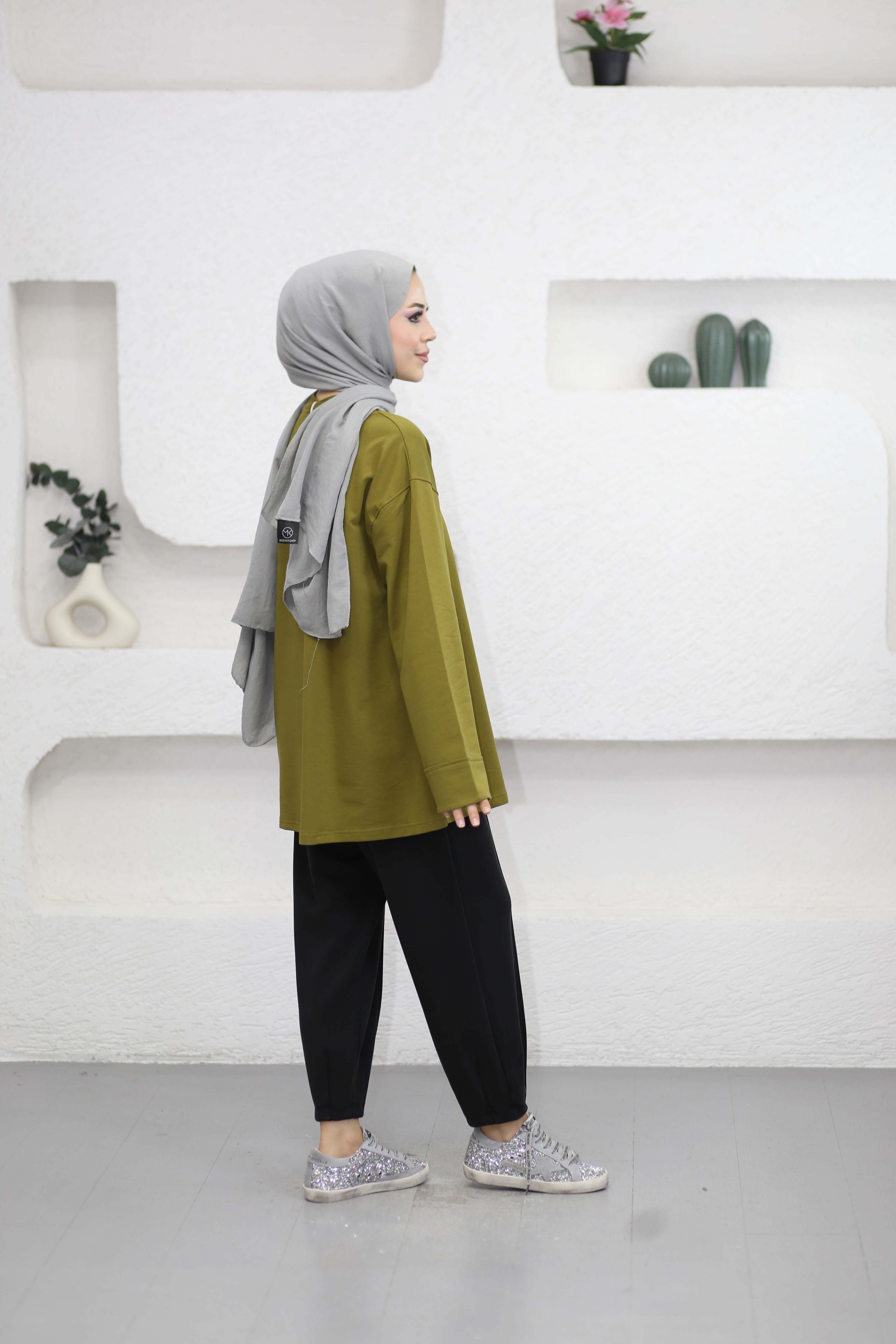 Dikiş Detaylı Sweat Yağ Yeşili 3068