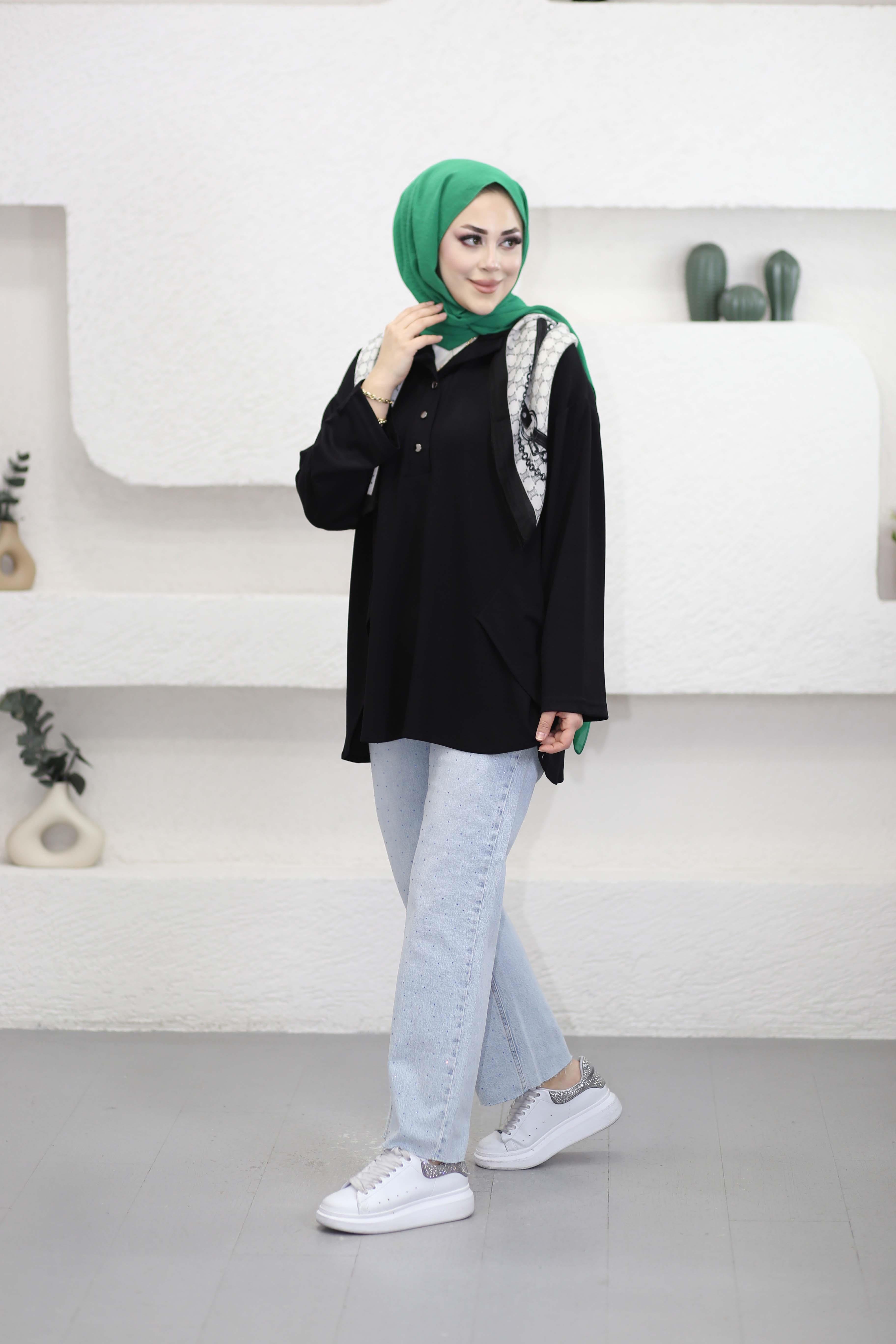 Çıtçıt Yaka Modal Tunik Siyah 6300