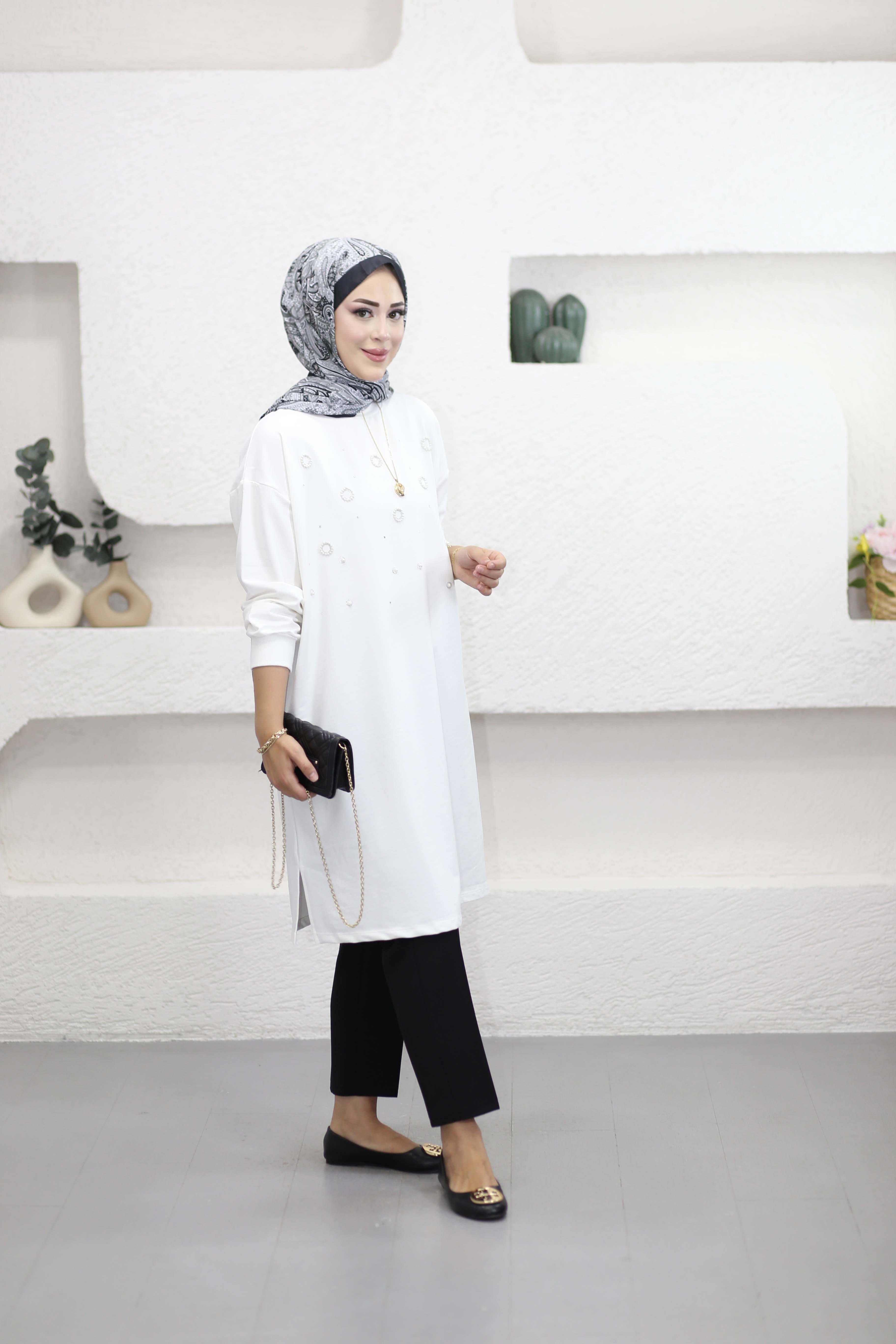 Taş Ve İnci Detaylı Sweat Beyaz 3138