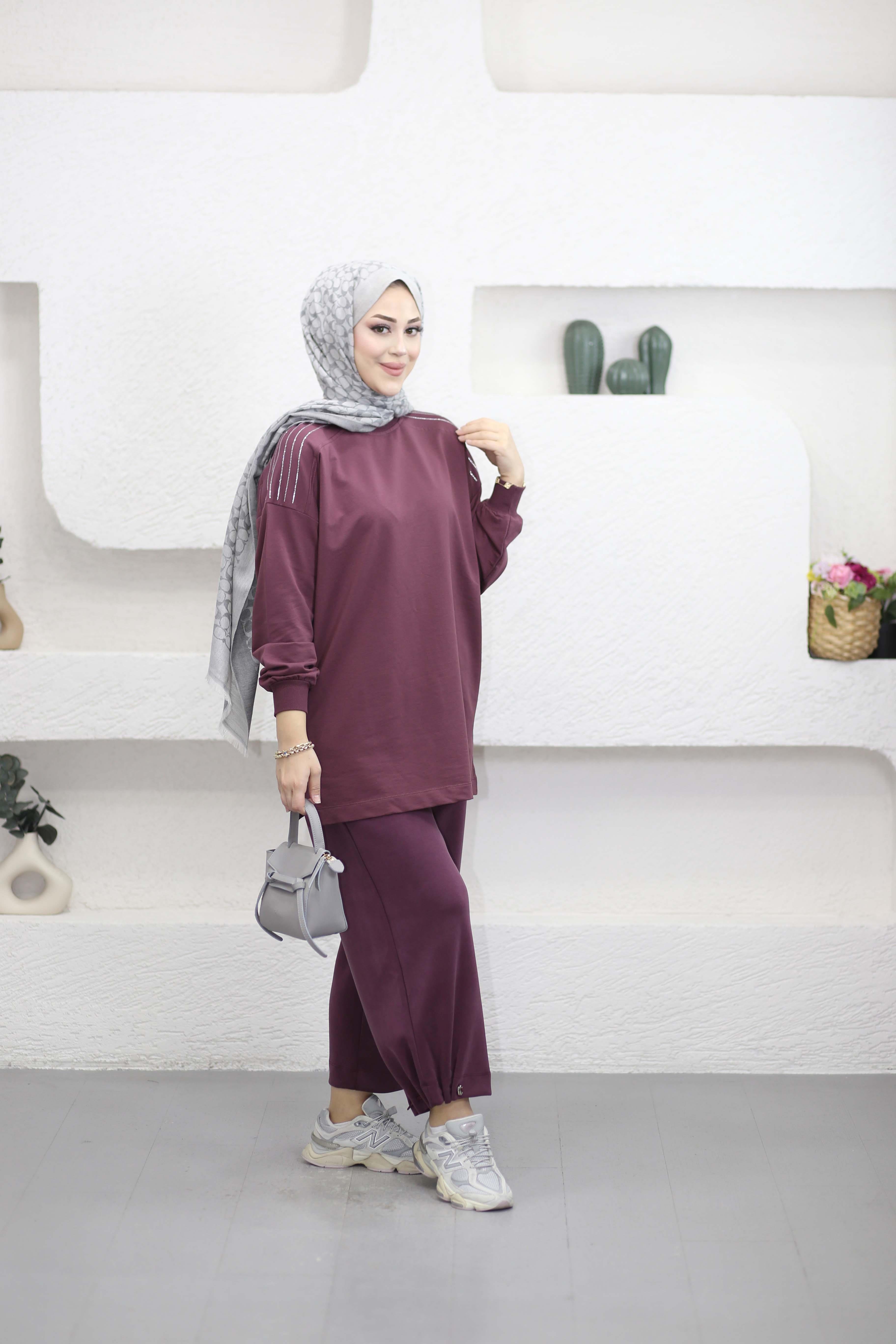 Omzu Taş Detaylı Sweat Mürdüm 3053