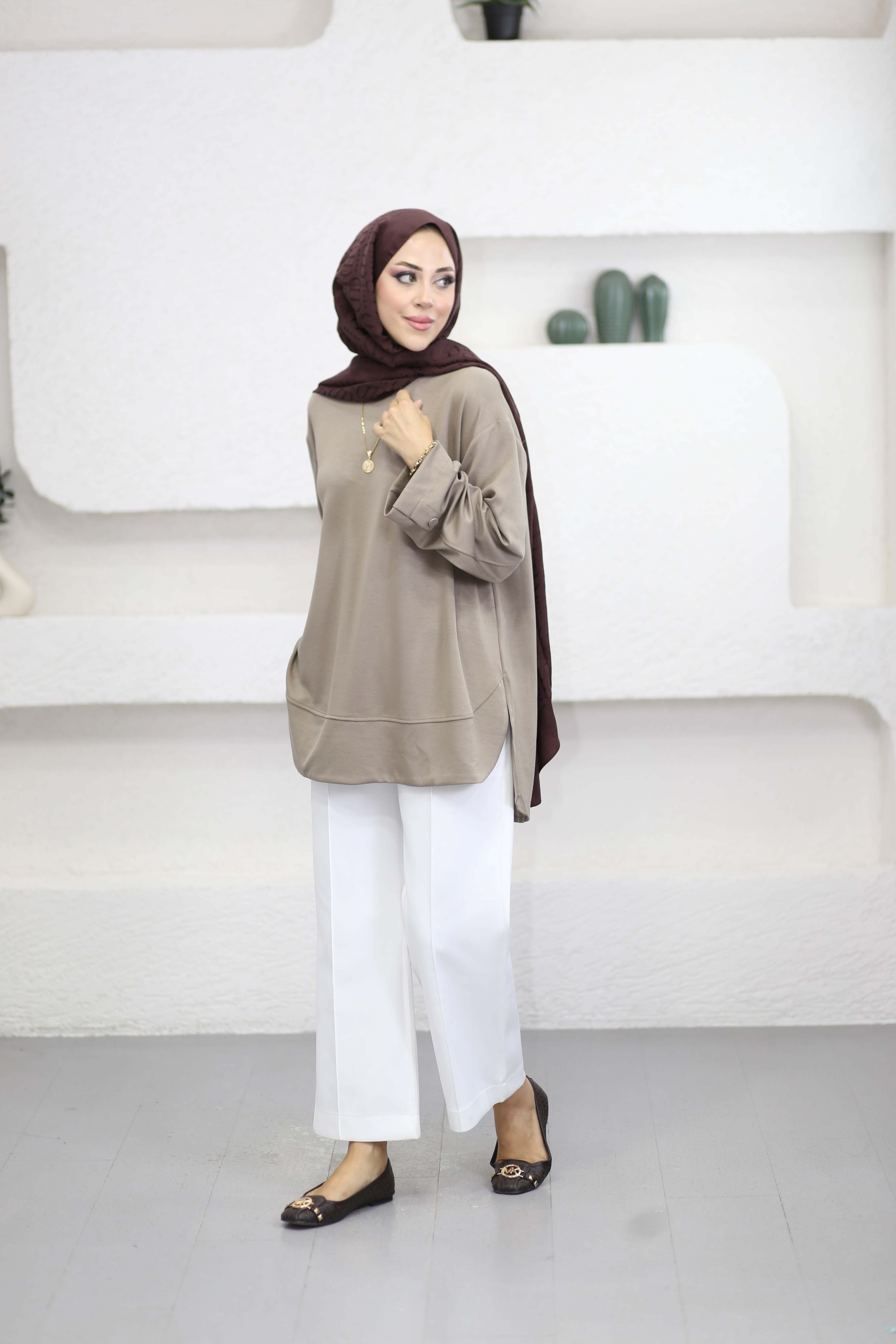 Arkası Çapraz Çıtçıtlı Sweat Vizon 6656