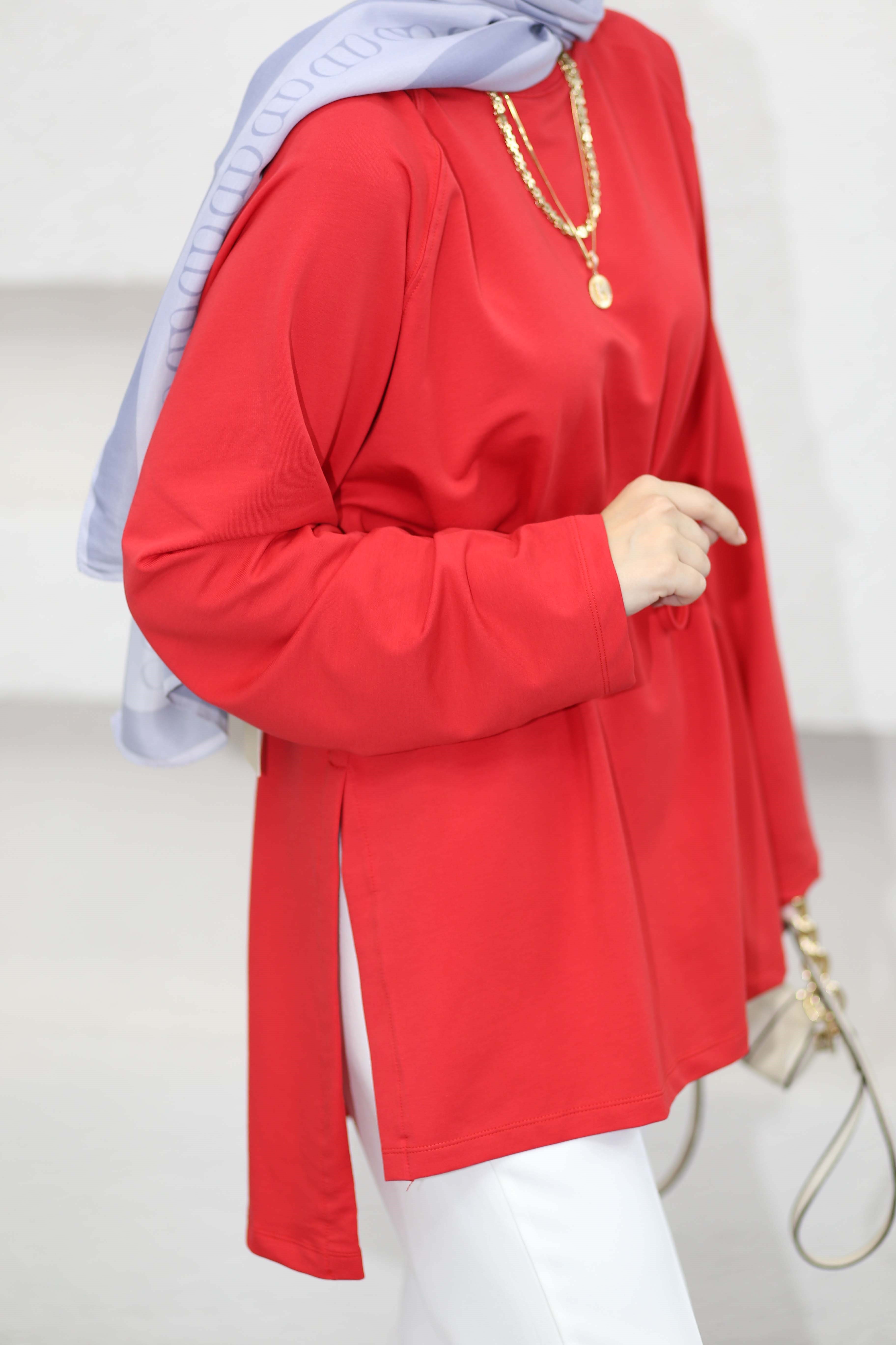 Bel Bağlamalı Tunik Kırmızı 3548