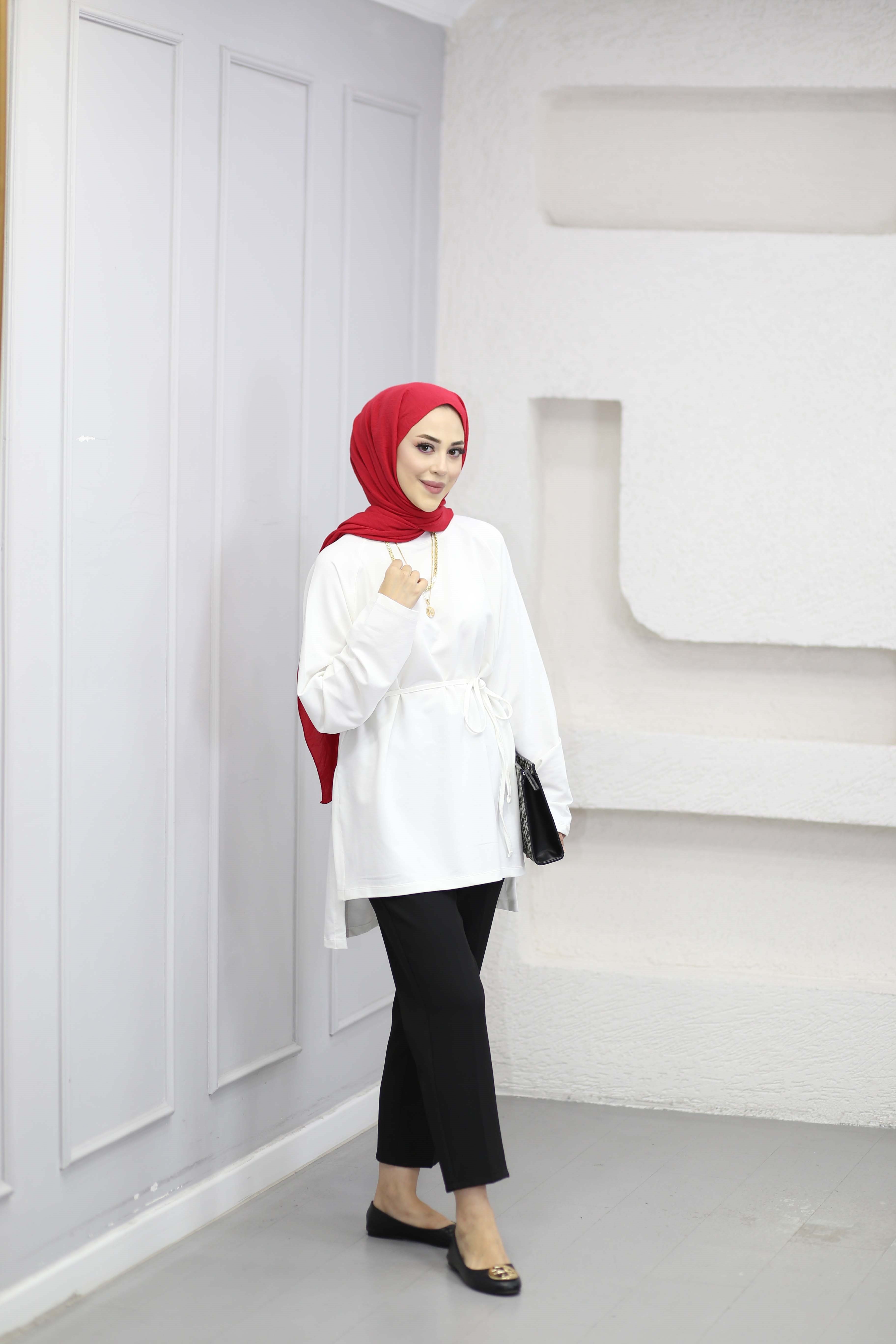 Bel Bağlamalı Tunik Beyaz 3548
