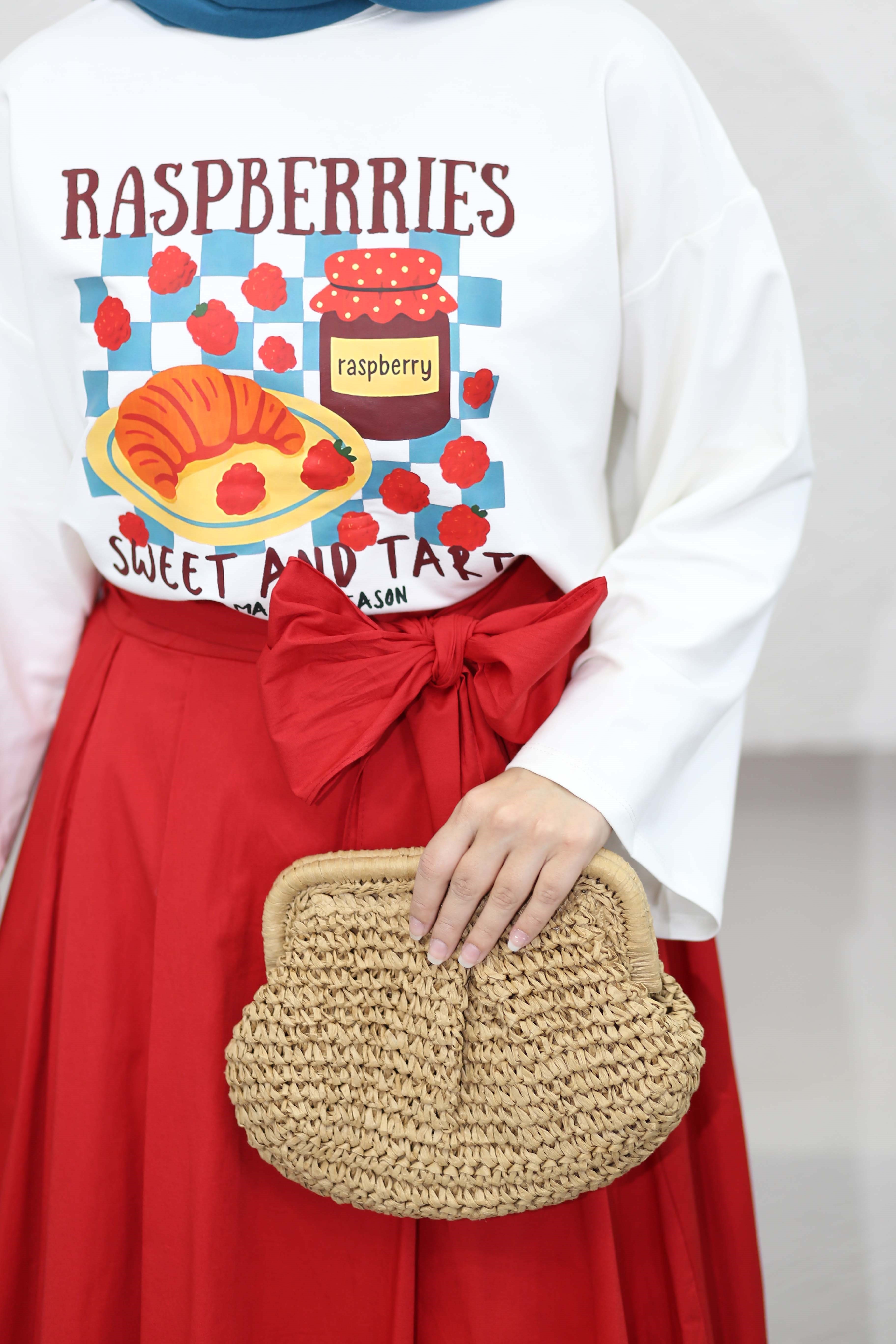 Oversize Baskılı Tişört Kırmızı 2792